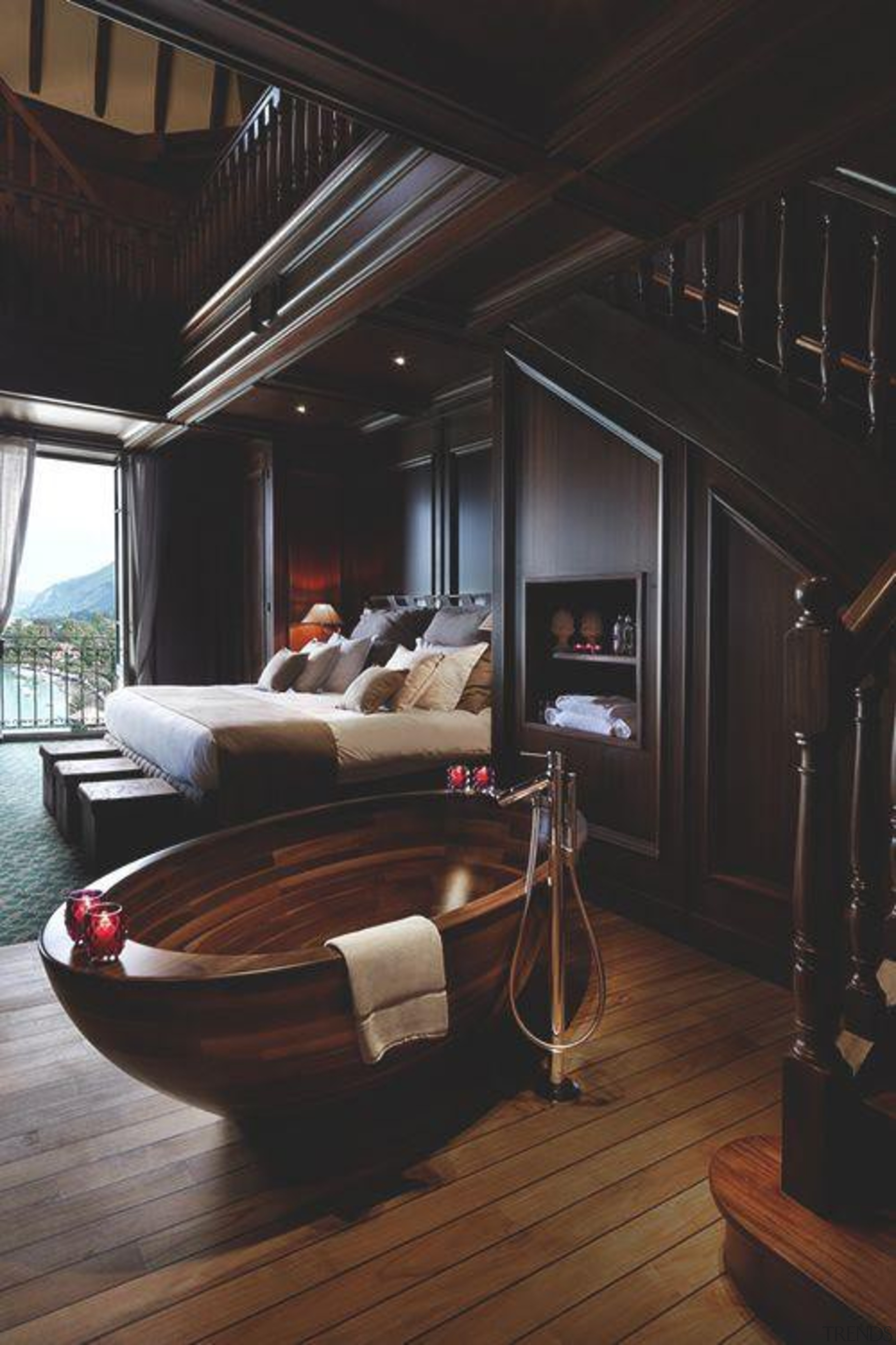 I love wood ....hence I love this bath architecture, floor, flooring, furniture, home, house, interior design, living room, room, wood, black