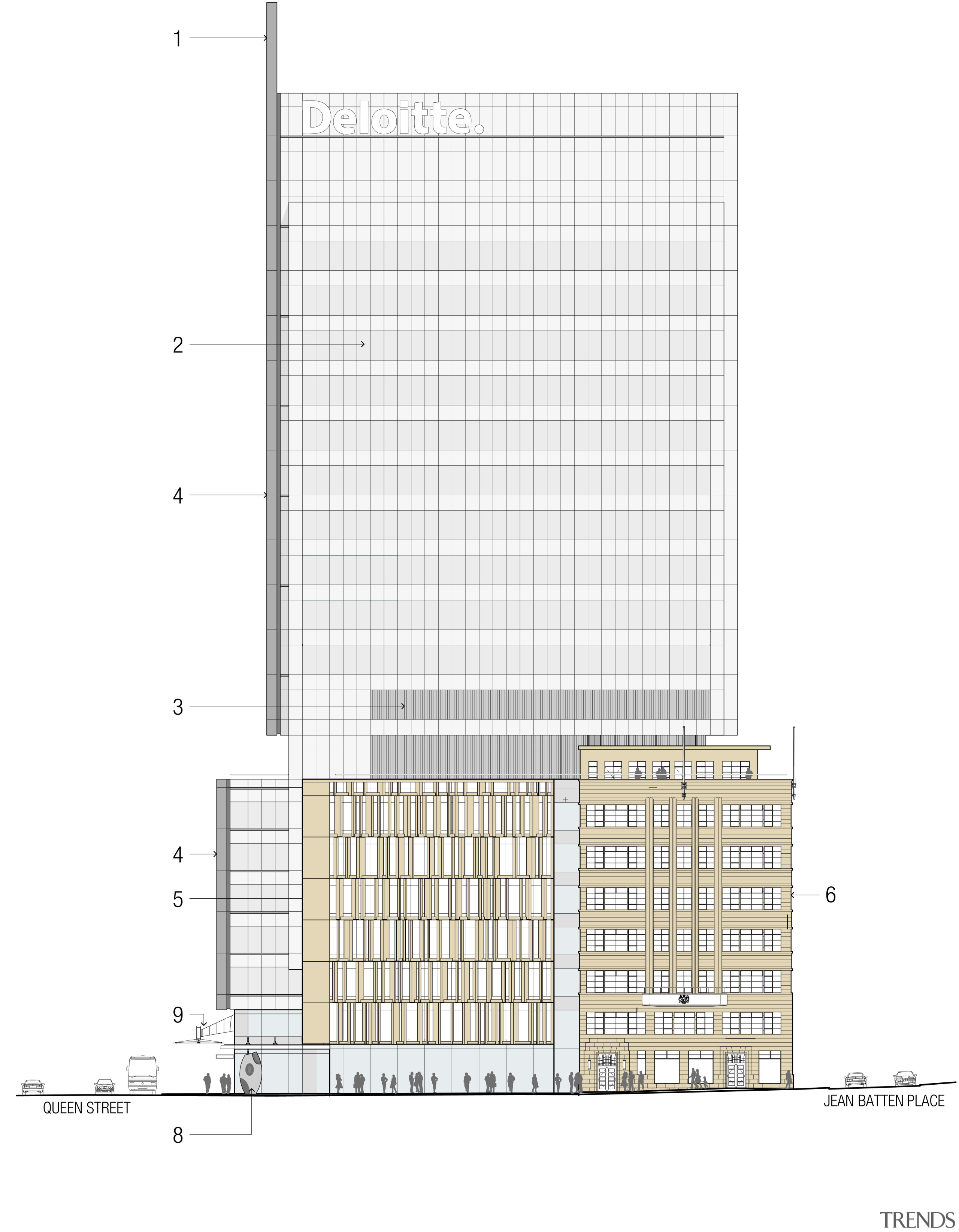 View of the Deloitte Centre at 80 Queen architecture, area, design, elevation, line, plan, square, structure, white