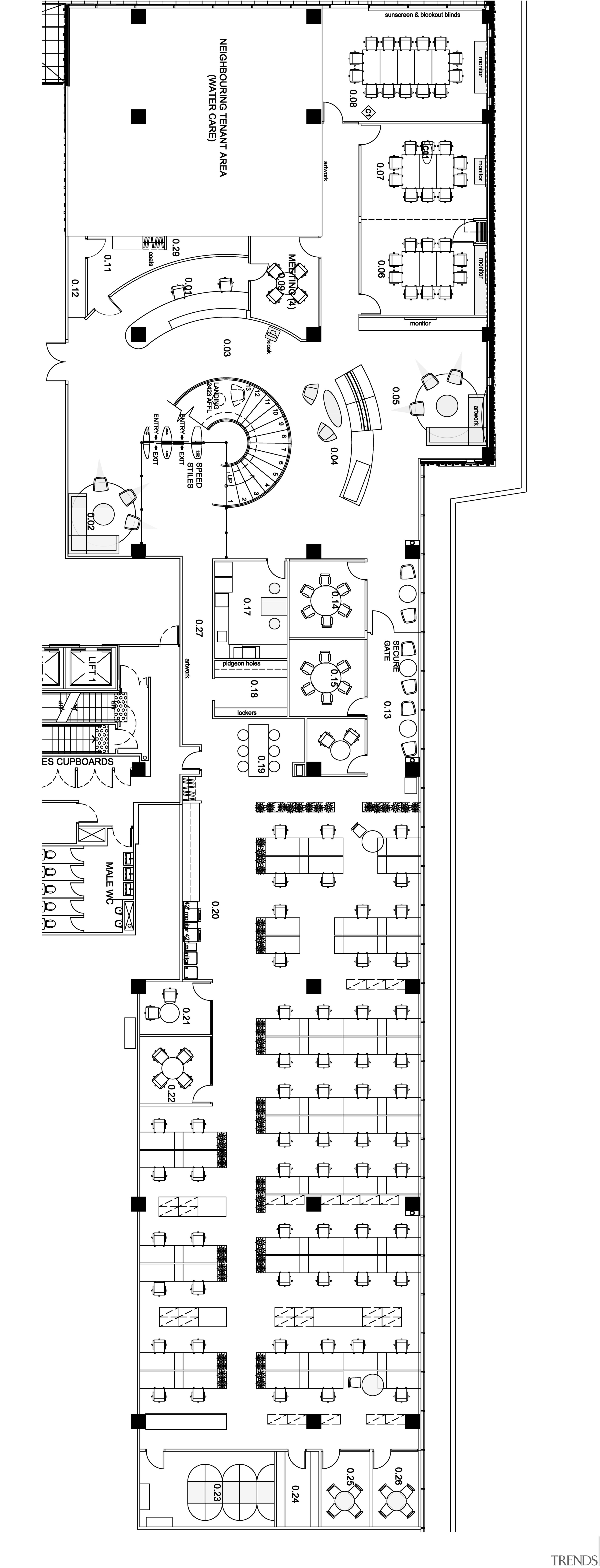 Ground floor of new BP office in Auckland area, black and white, design, diagram, drawing, floor plan, font, line, product design, schematic, text, white