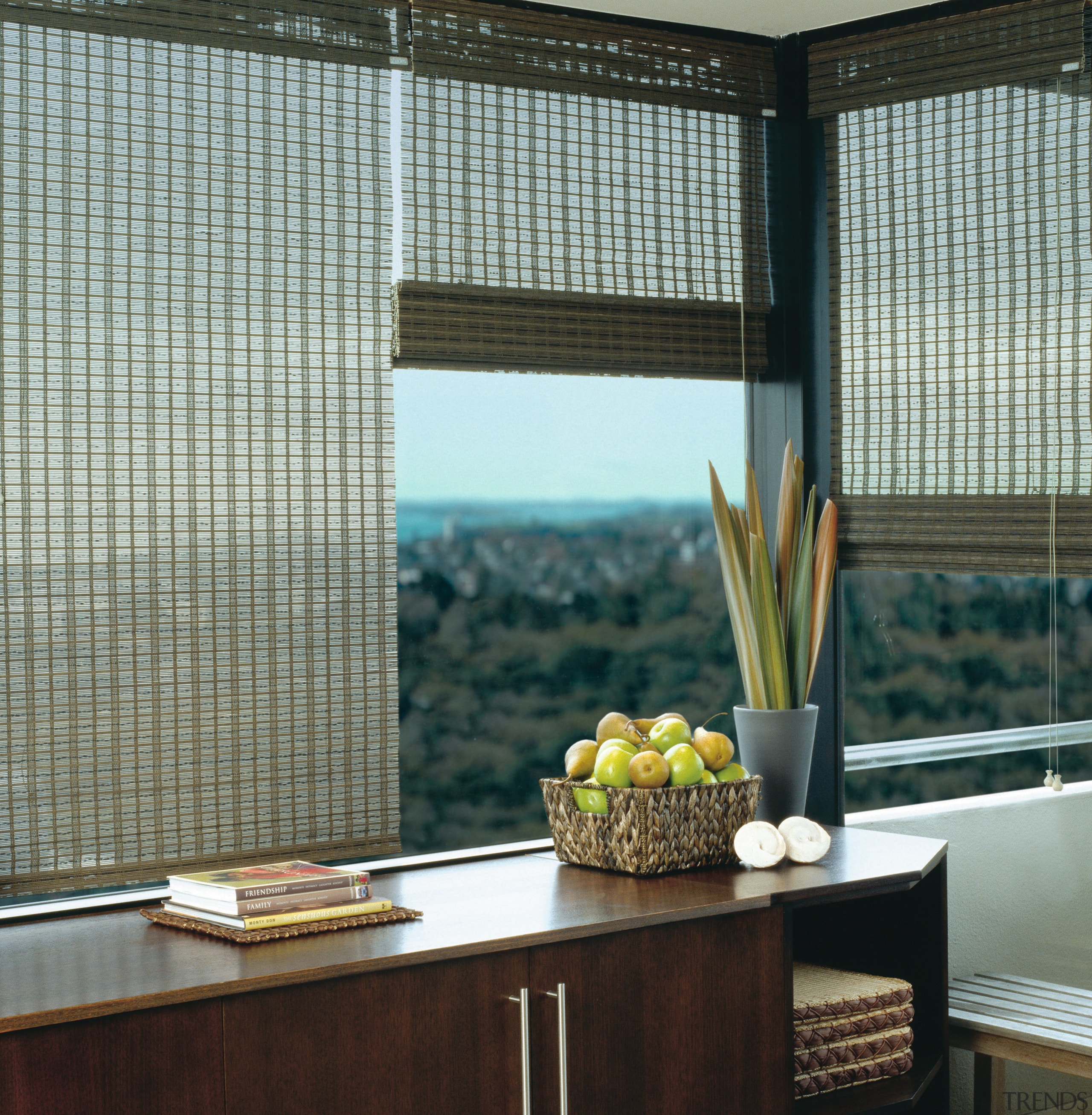 View of this window chading system - View curtain, interior design, shade, window, window blind, window covering, window treatment, black, gray