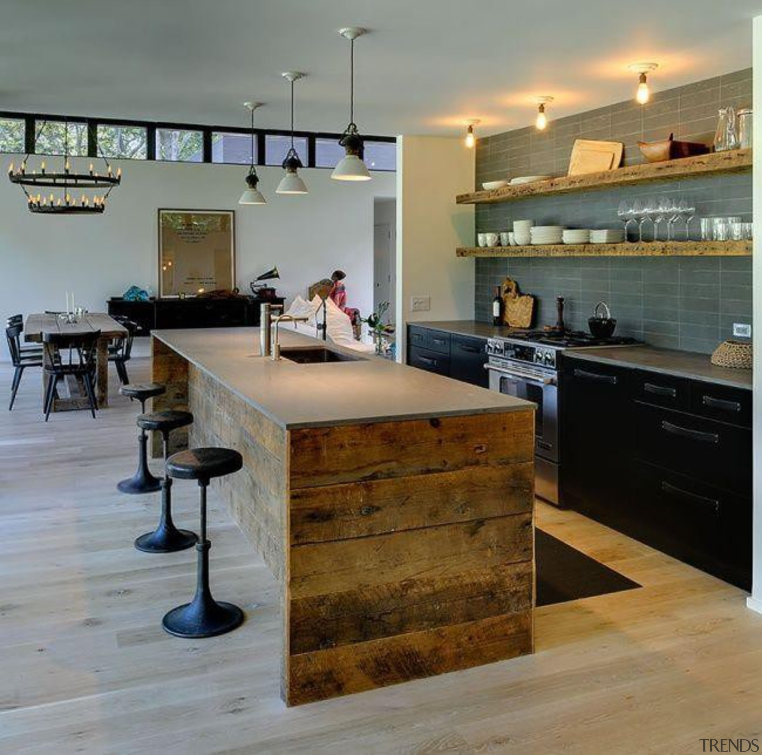 Recycled Kitchen Island ! Start a myTrends ProjectCreate cabinetry, countertop, cuisine classique, floor, flooring, hardwood, interior design, kitchen, wood, wood flooring, gray
