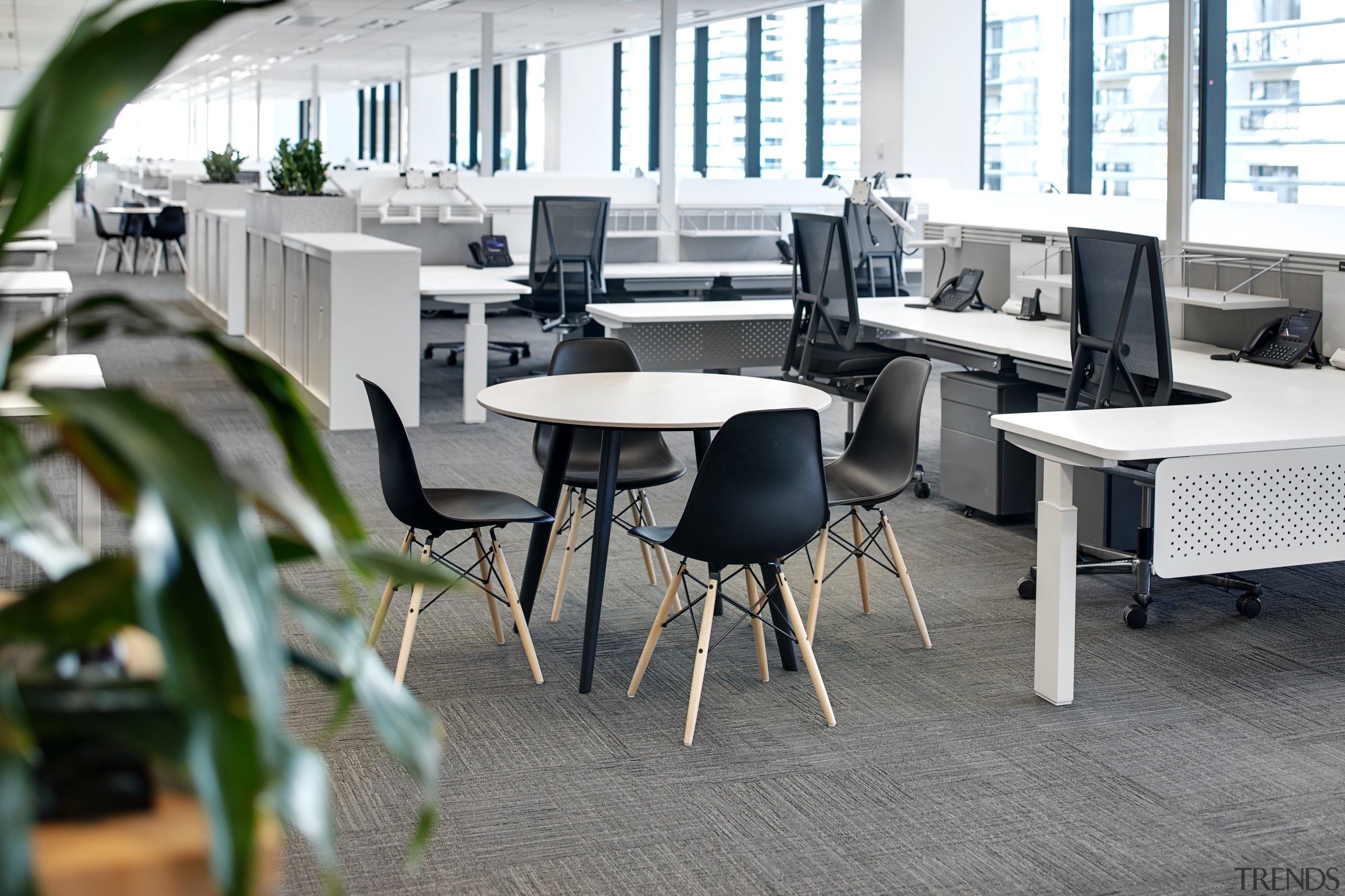 Each staff hub in the Charter Hall office chair, floor, flooring, furniture, office, product design, table, gray, white