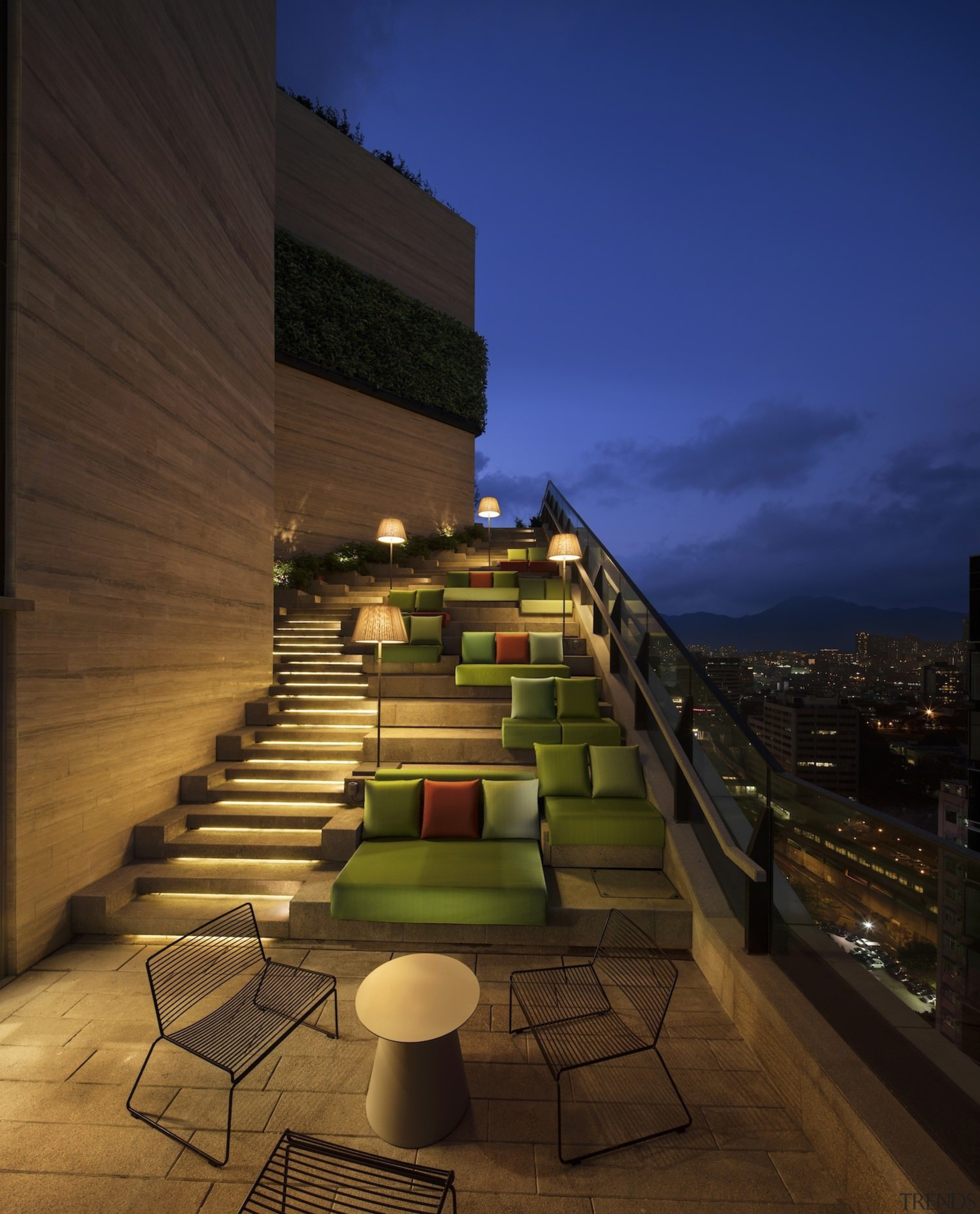 Architect: concrete architecture, lighting, reflection, sky, wall, black, brown, blue