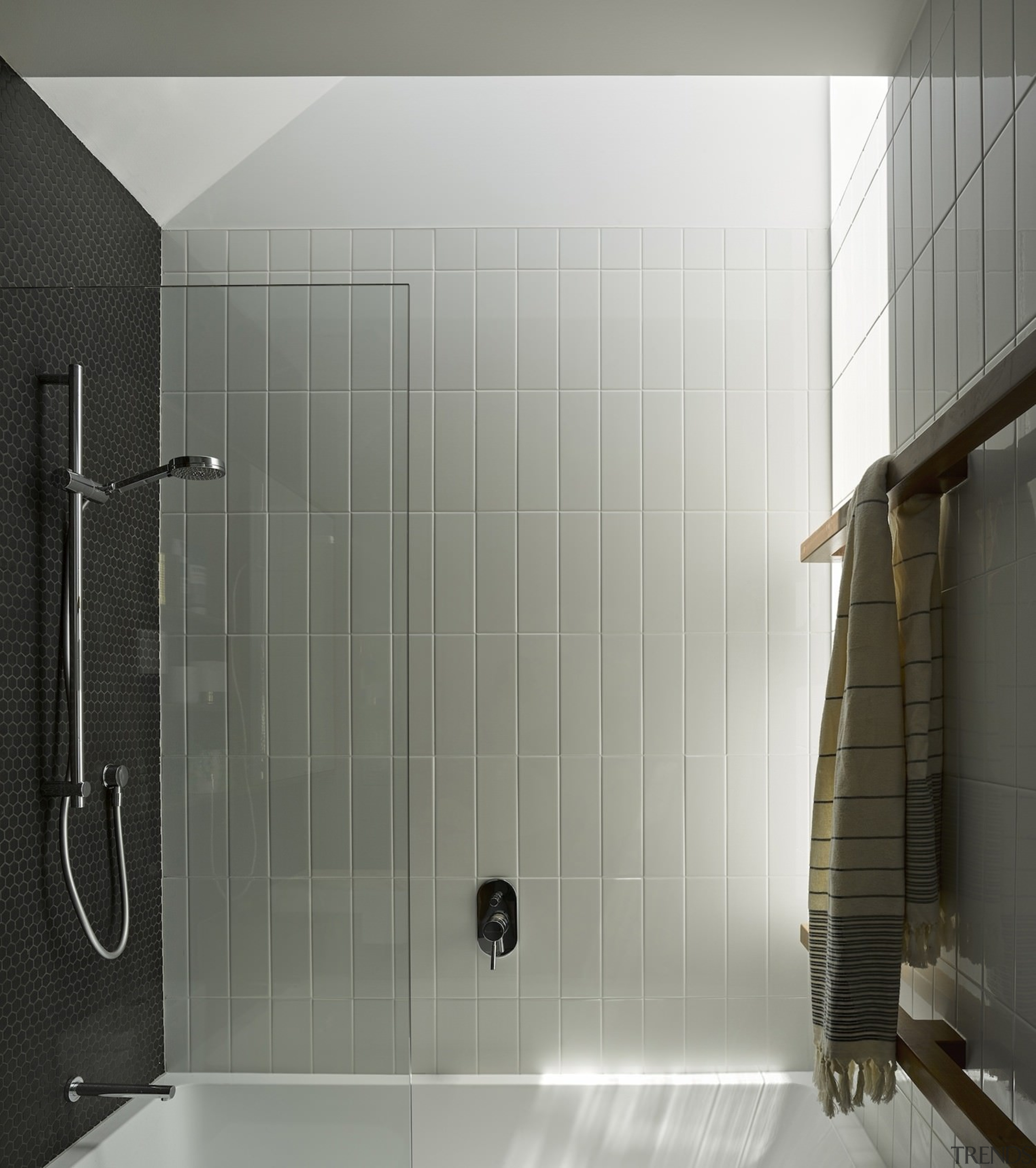 Architect: Refresh DesignPhotography by Roger D’Souza angle, architecture, bathroom, black, floor, flooring, glass, interior design, plumbing fixture, product design, room, shower, shower door, tile, wall, gray