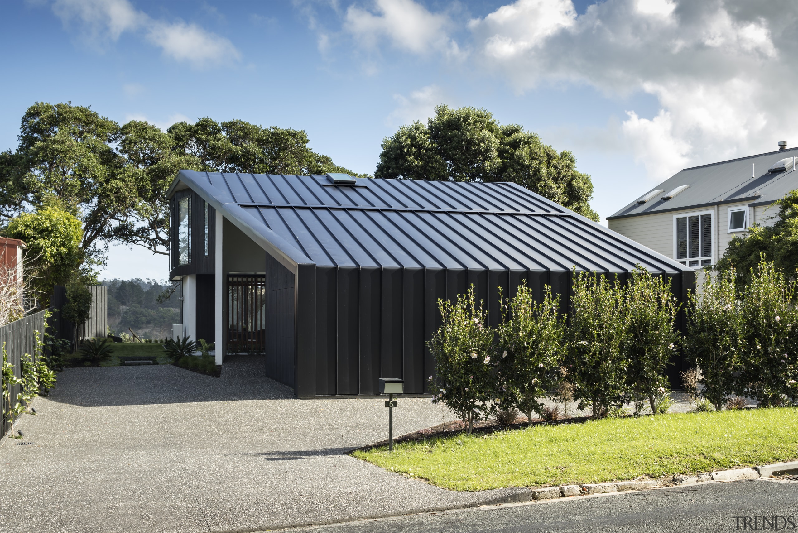 To create complete privacy from the street and cottage, facade, farmhouse, home, house, property, real estate, residential area, roof, shed, gray