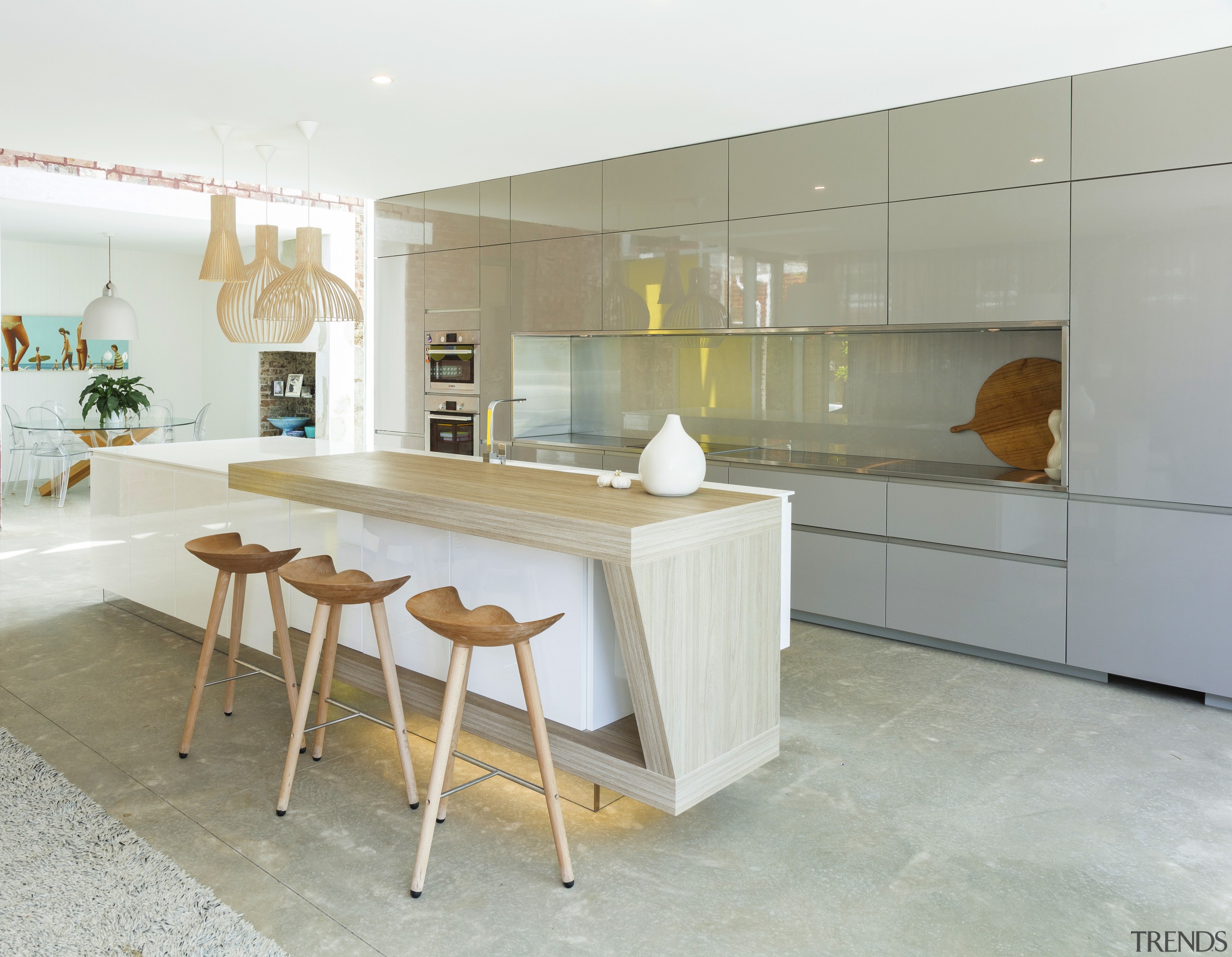 For this kitchen designed by Nancy Frost, the countertop, cuisine classique, floor, flooring, interior design, kitchen, real estate, table, white, gray