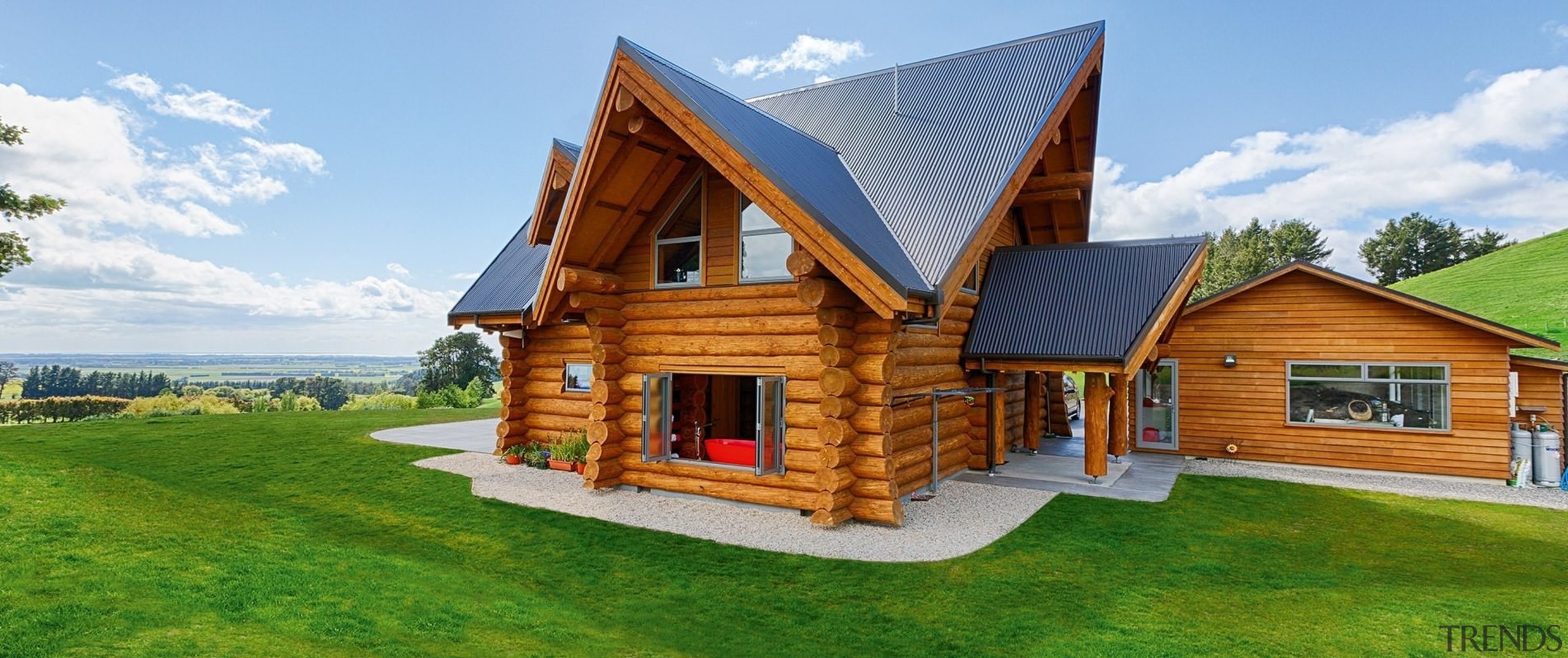 2017 House of the Year Entrants - 2017 cottage, facade, home, house, log cabin, property, real estate, roof, wood, green