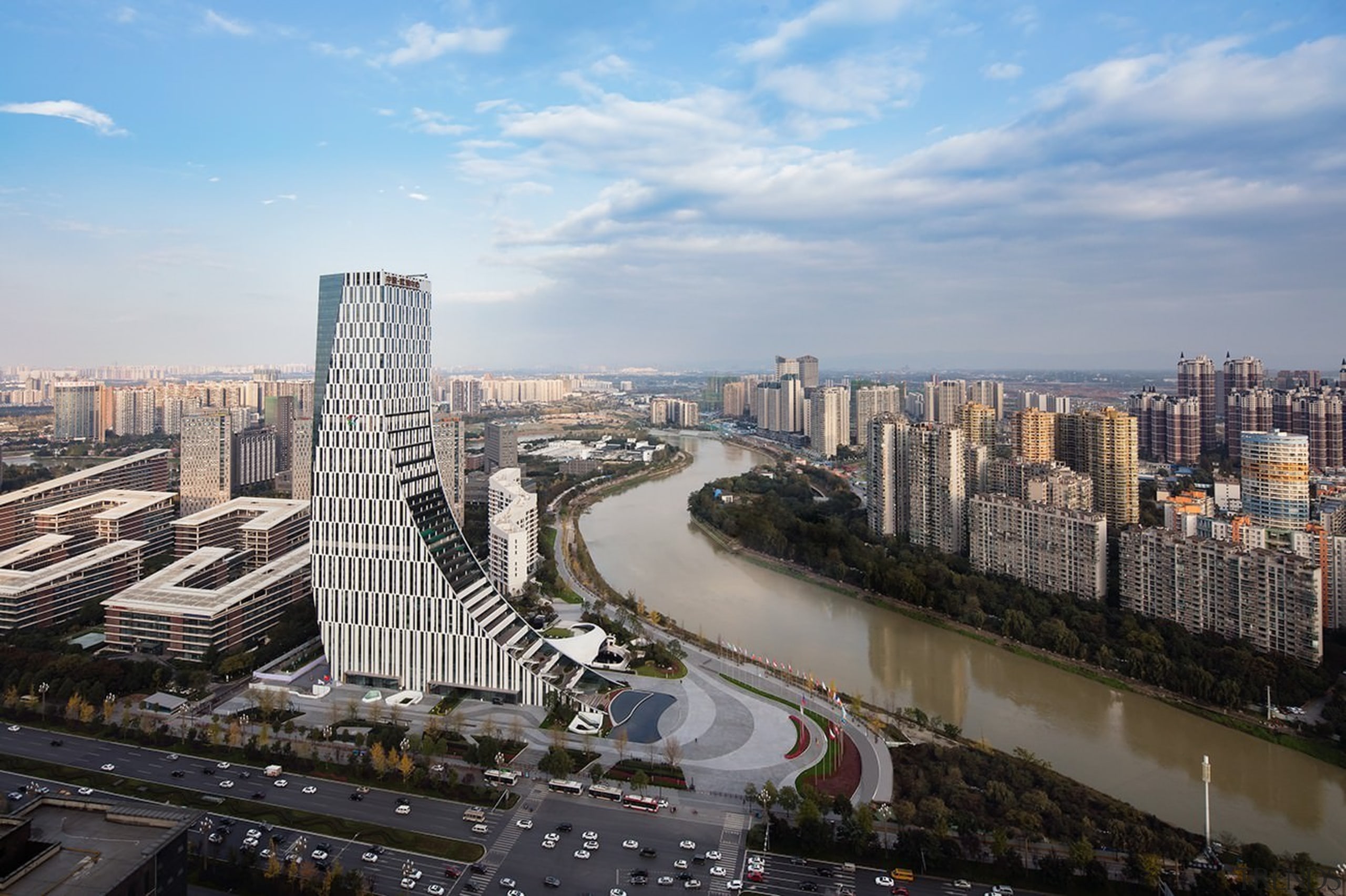 Icon Yuanduan Tower - Icon Yuanduan Tower - aerial photography, bird's eye view, bridge, building, city, cityscape, condominium, daytime, downtown, fixed link, metropolis, metropolitan area, residential area, river, road, sky, skyline, skyscraper, suburb, tower, tower block, urban area, water, gray, black