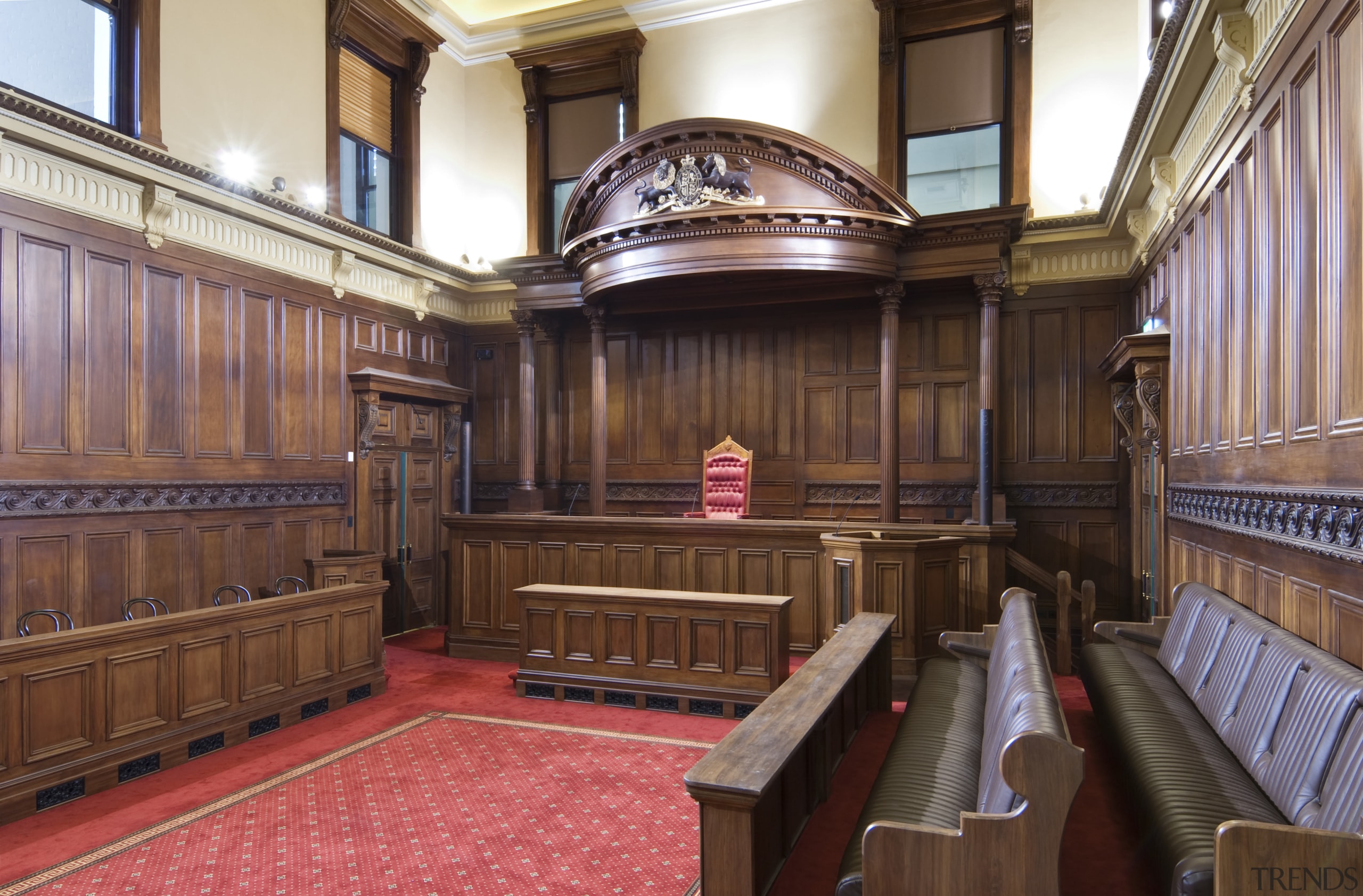 Interior view of the restored Old High Court building, chapel, furniture, interior design, red, brown