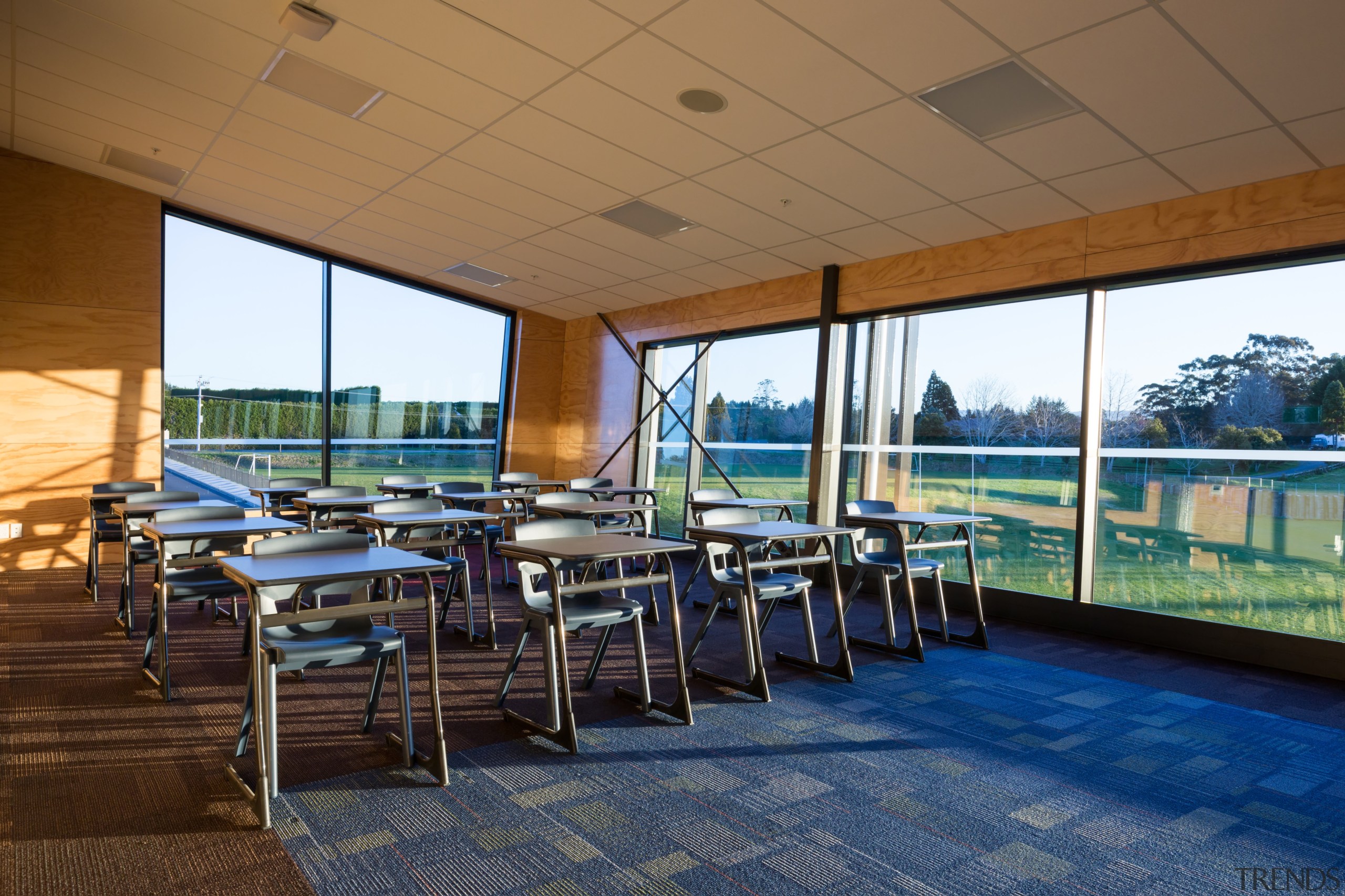 Tilted windows on the ACG Gymnasium optimise views leisure, real estate, roof, brown