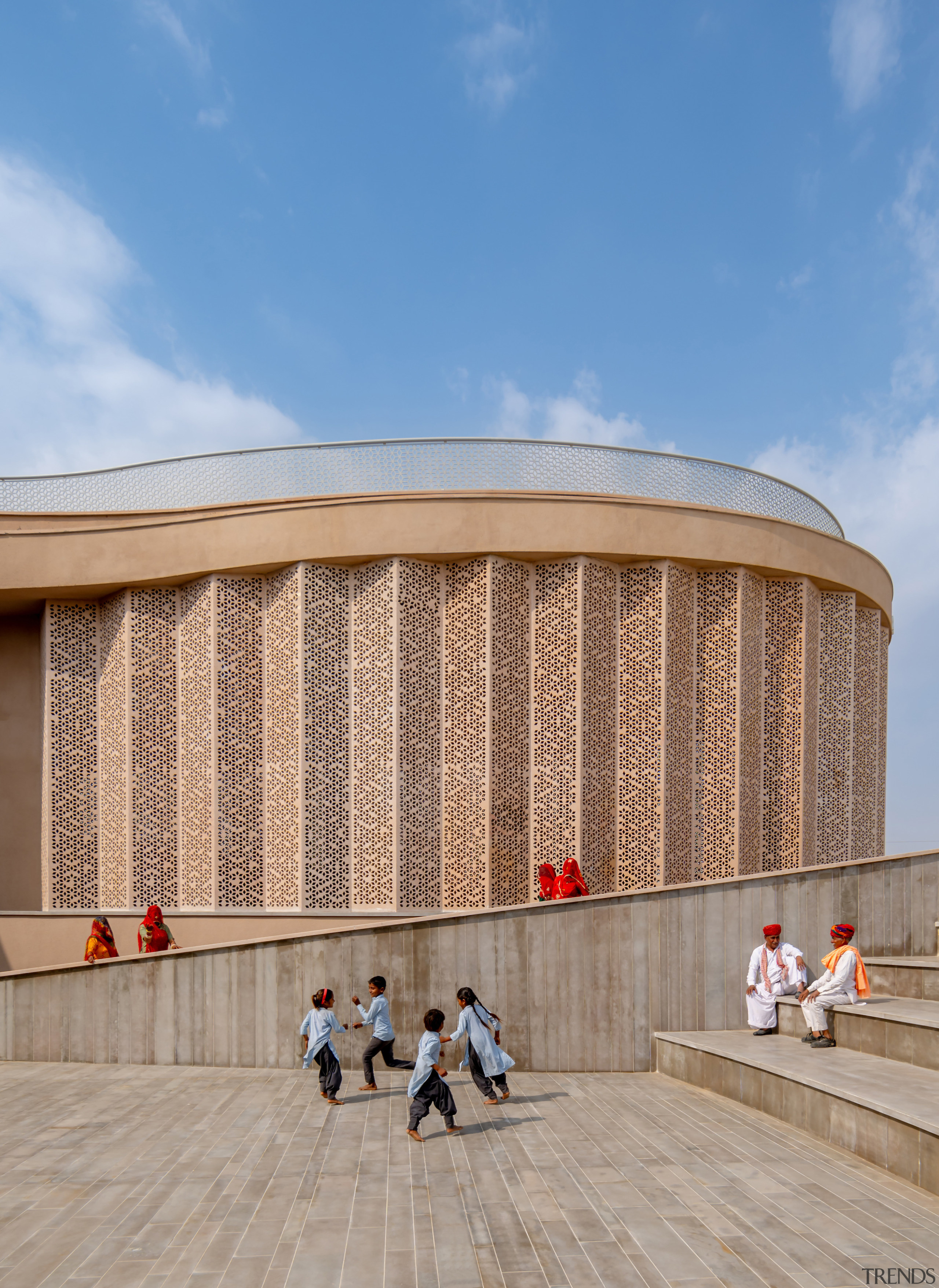 Steps make for sheltered seating. - Sculptural memorial 