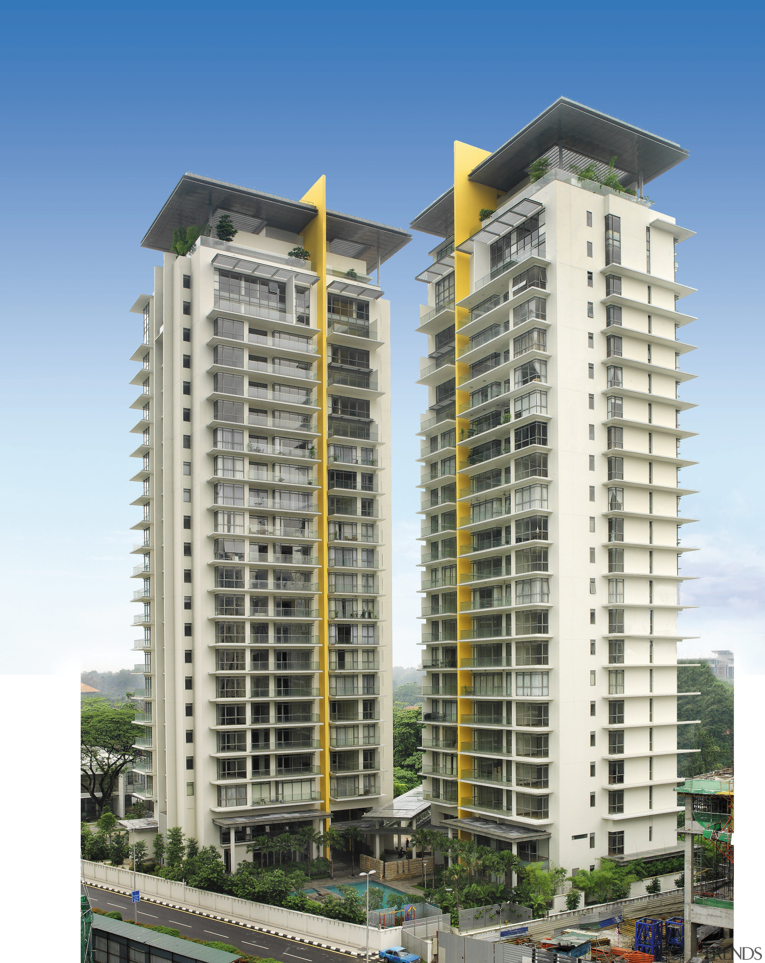 An exterior view of the apartment complex. - apartment, building, commercial building, condominium, corporate headquarters, elevation, metropolis, metropolitan area, mixed use, property, real estate, residential area, tower block, white