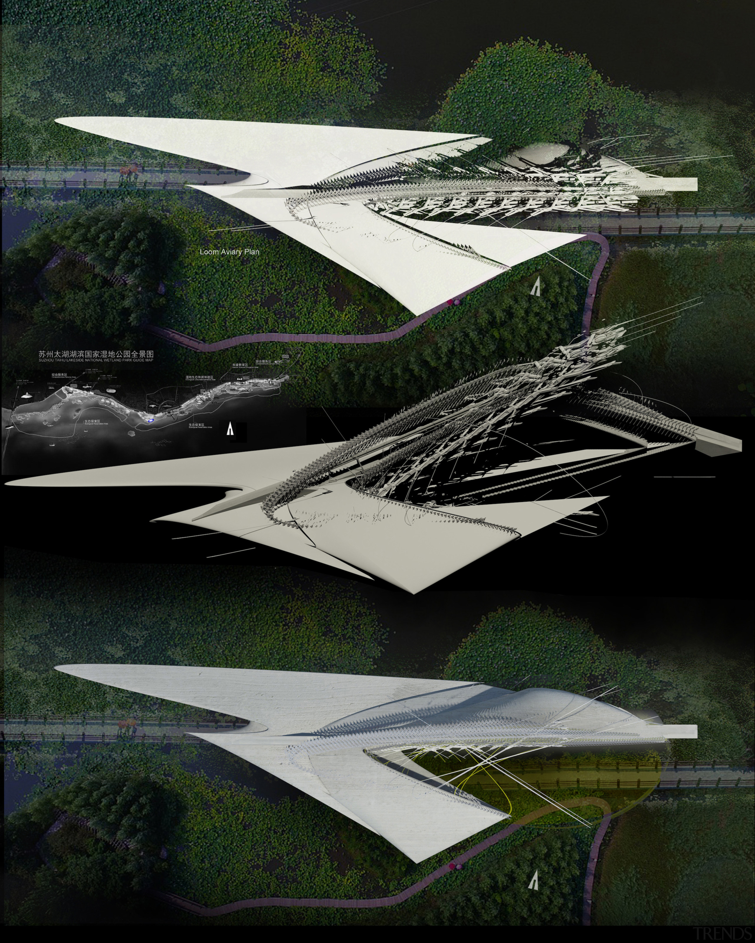 Concept plans for Piezoelectric Loom Aviary. 