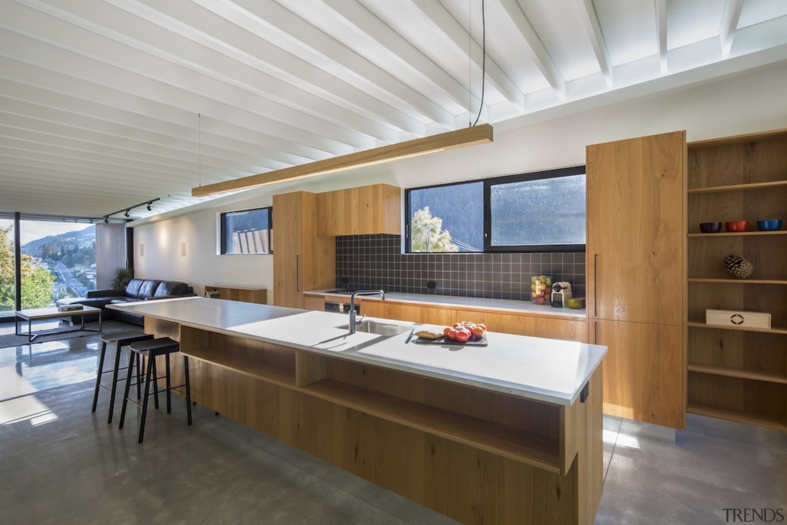 Arrowtown-based Bennie Builders was the only Southern Lakes architecture, countertop, daylighting, house, interior design, kitchen, real estate, gray, brown