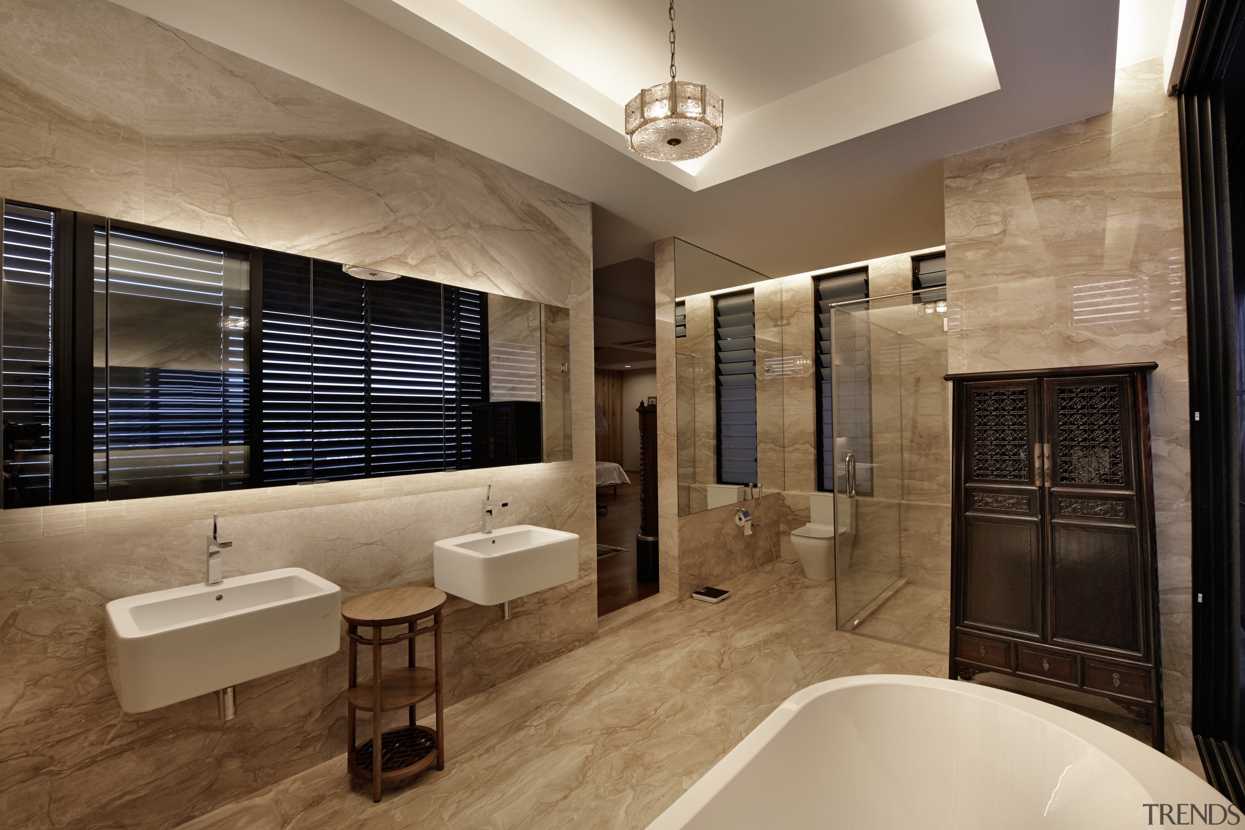 This master bathroom has the look of a architecture, bathroom, estate, home, interior design, real estate, room, brown, orange