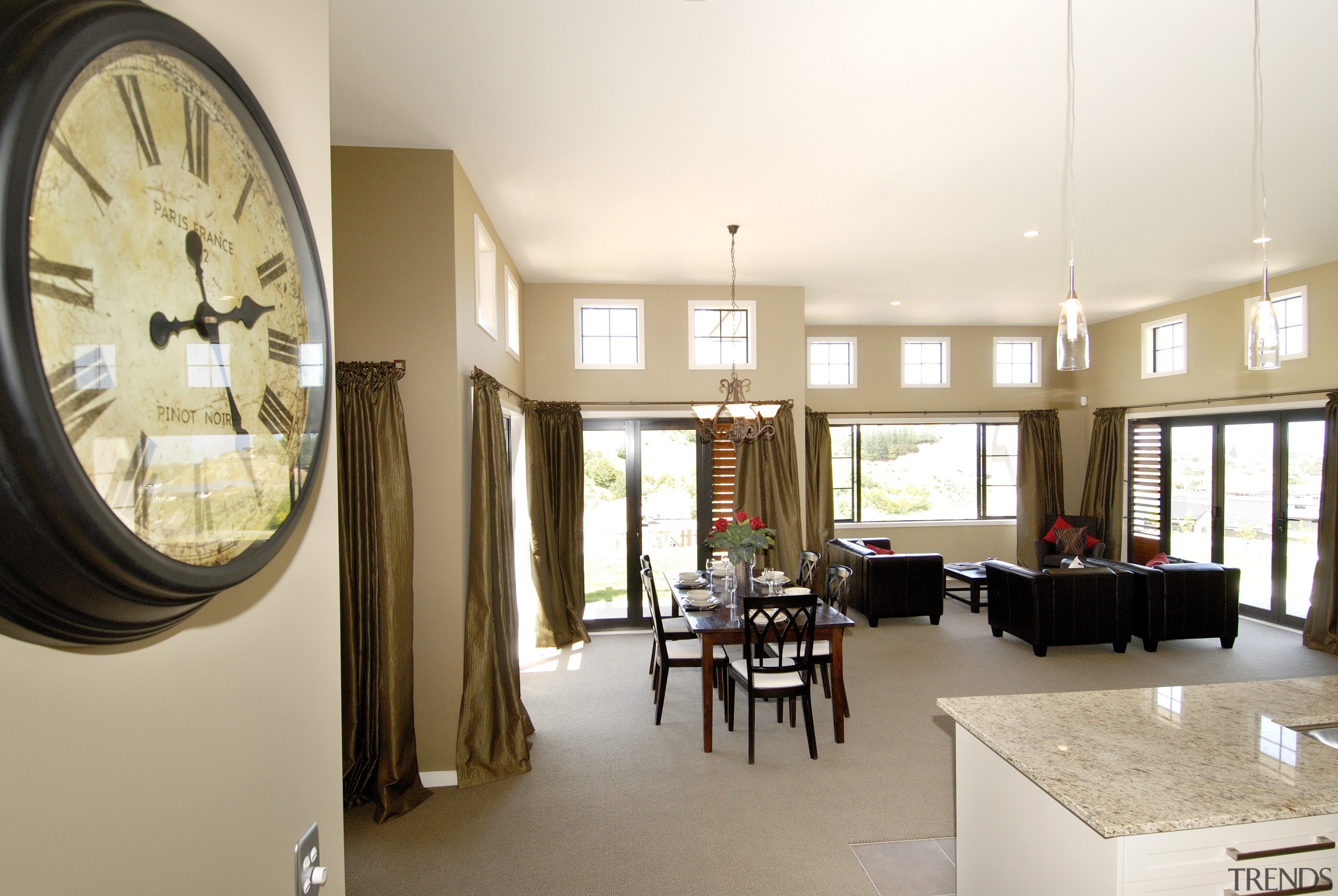 View of main living area of this Landmark ceiling, dining room, home, interior design, real estate, room, table, white