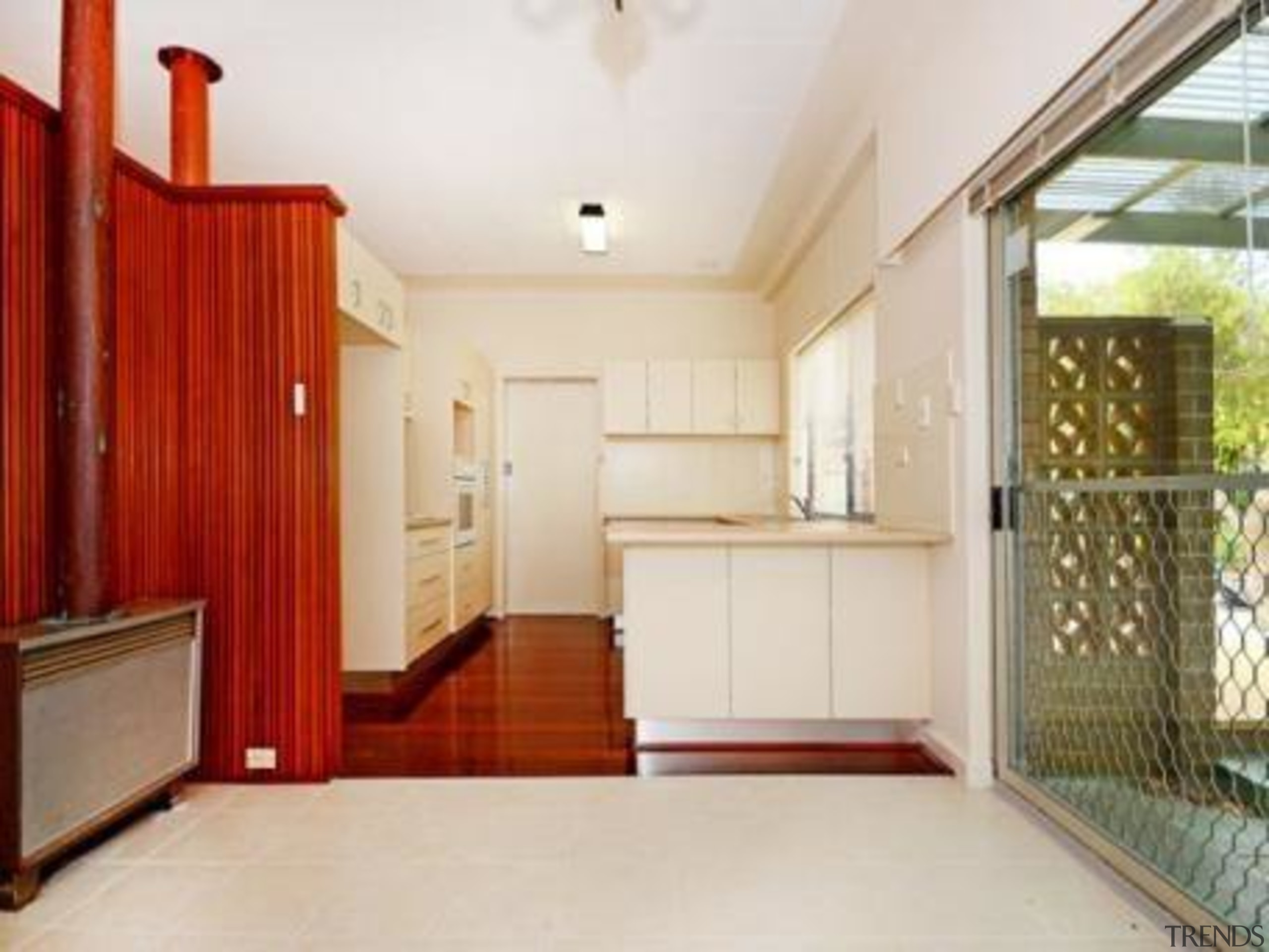 The home prior to the renovation - This ceiling, door, estate, floor, flooring, hardwood, home, house, interior design, property, real estate, room, window, wood, white