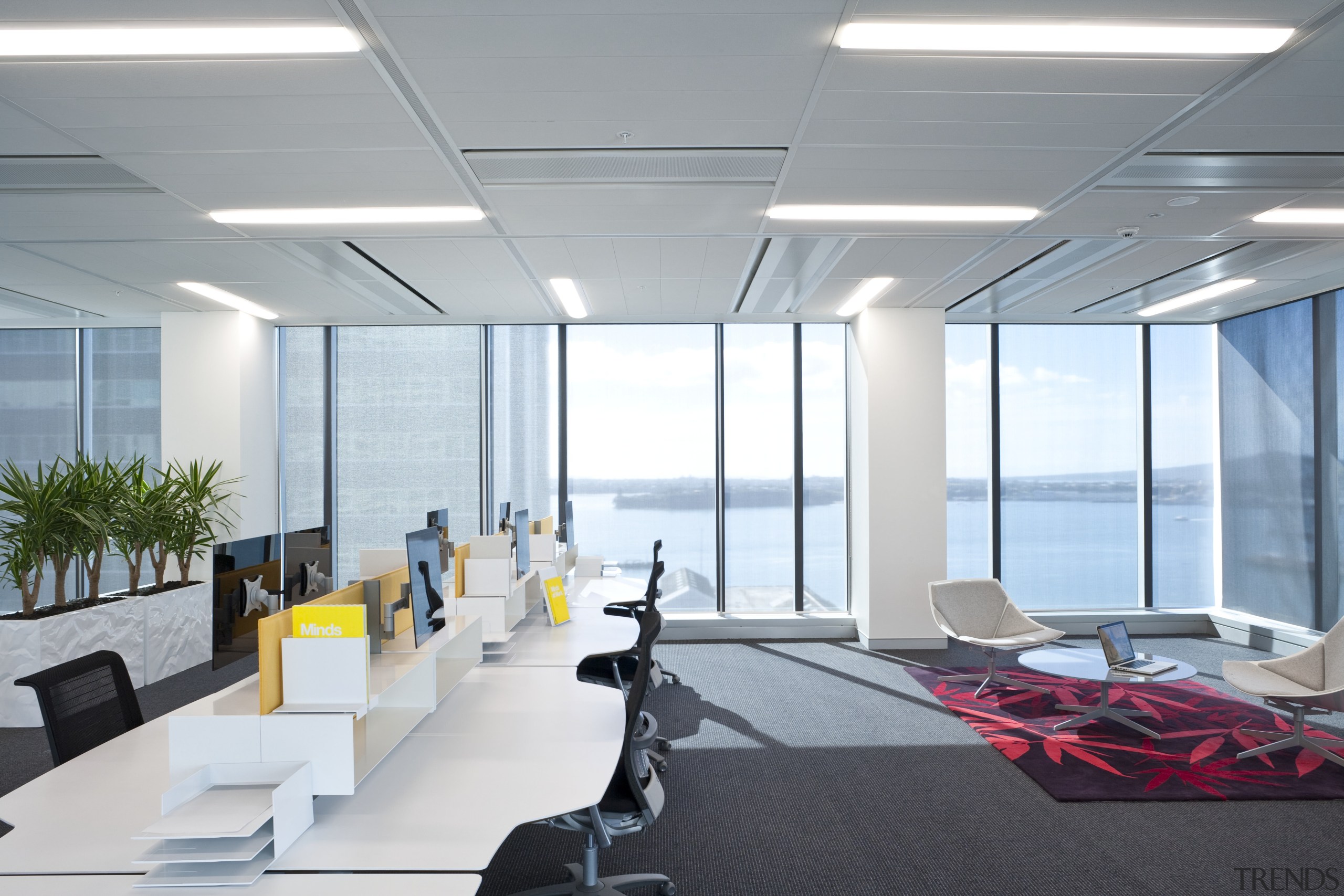 internal work space view of the redeveloped 21 ceiling, conference hall, daylighting, interior design, office, real estate, gray