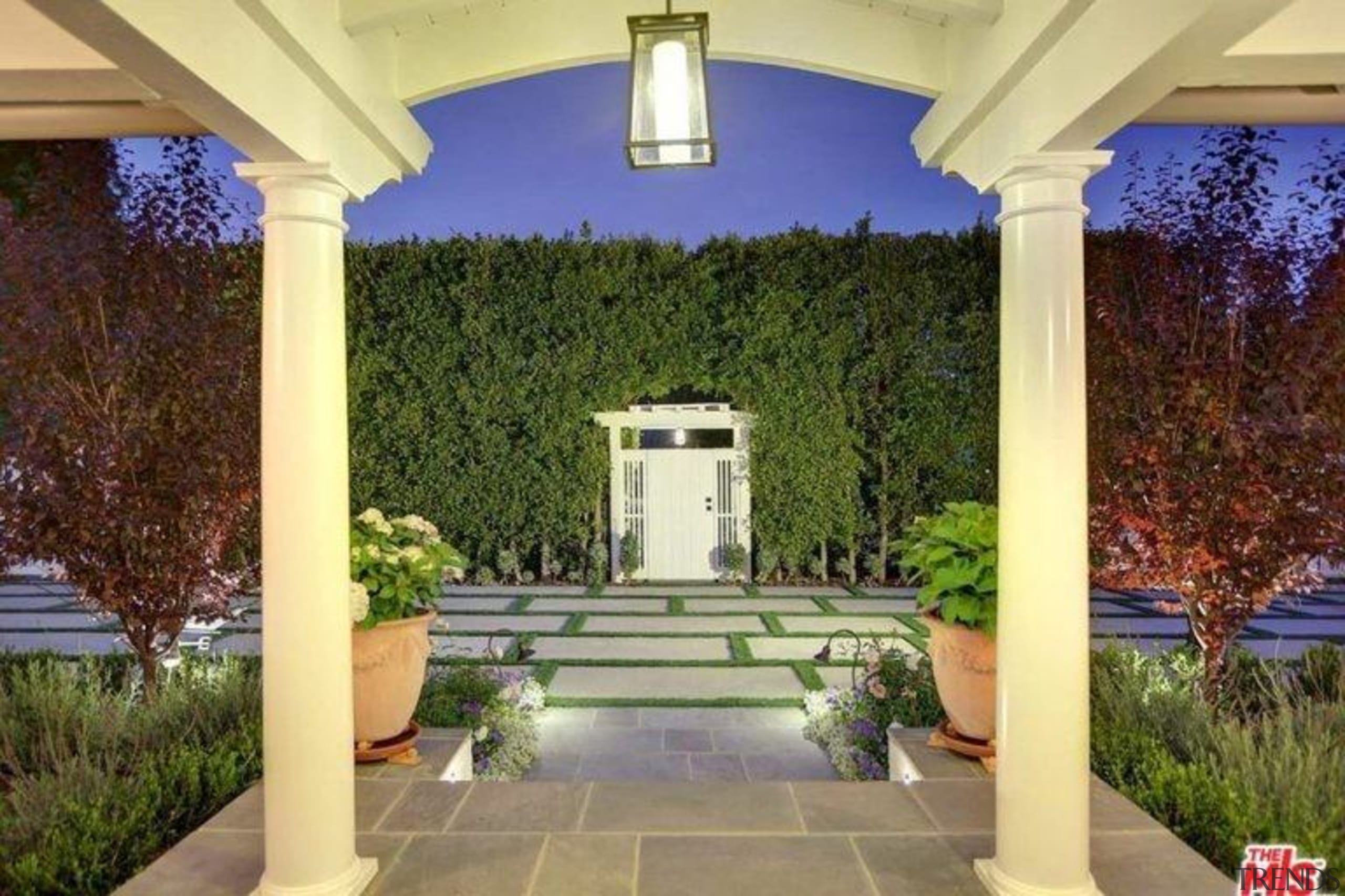 Selena Gomez's new Studio City, California home - backyard, courtyard, estate, garden, hacienda, home, house, interior design, landscape, landscaping, lighting, mansion, outdoor structure, porch, property, real estate, yard, brown