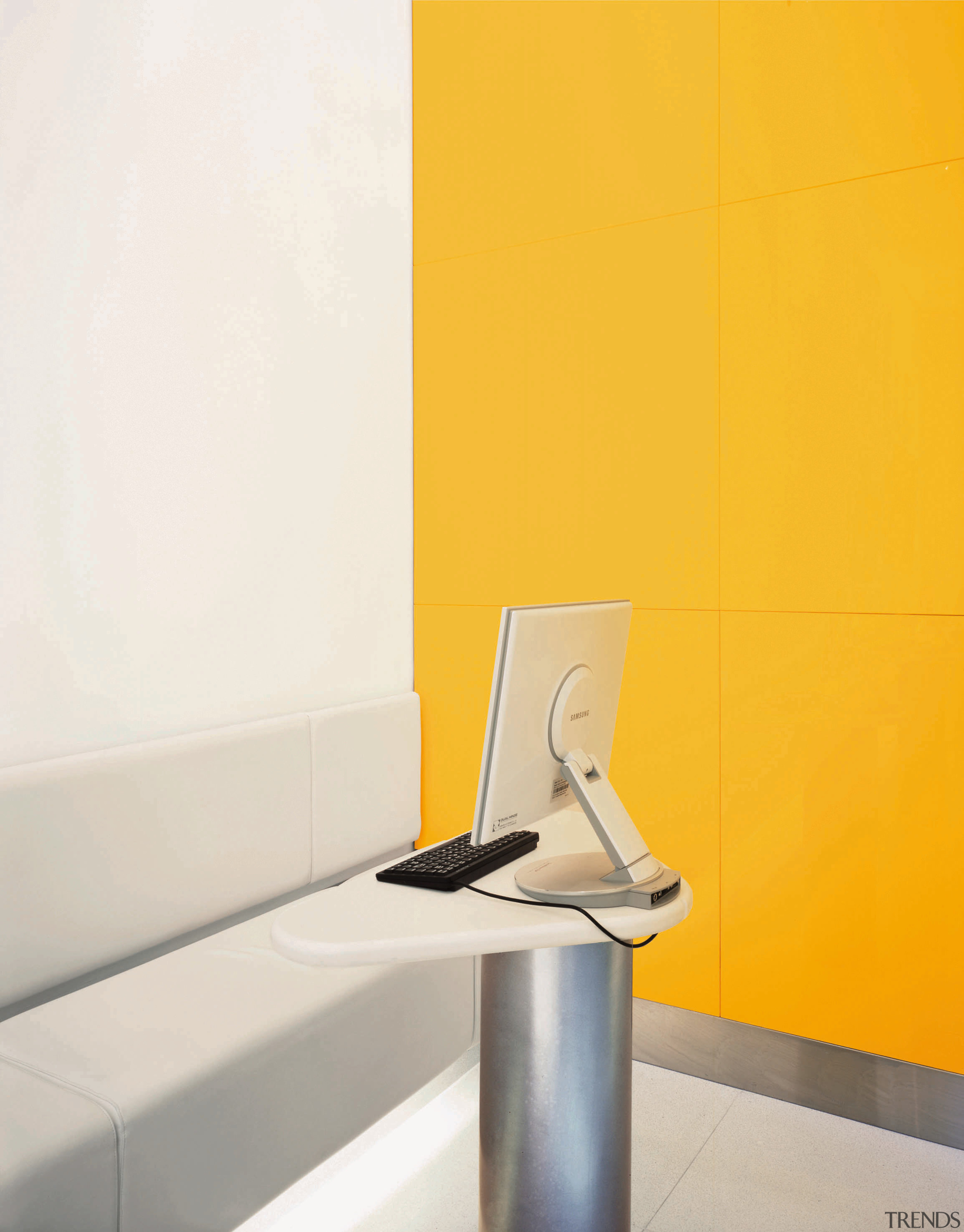 A close up of the silver table with angle, floor, furniture, plumbing fixture, product design, table, tap, yellow, white, orange