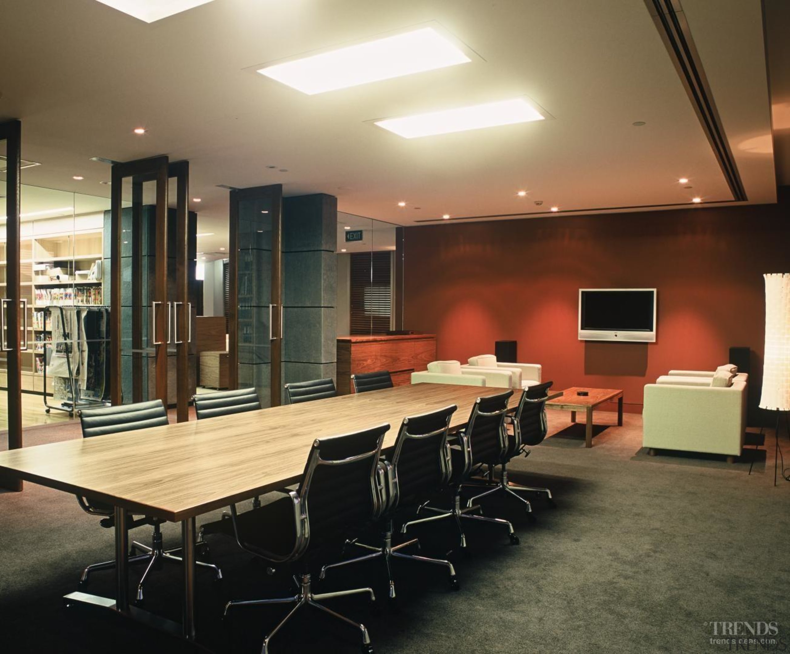 Amstar Interiors was asked to carry out a ceiling, conference hall, flooring, furniture, interior design, lobby, office, table, brown, black