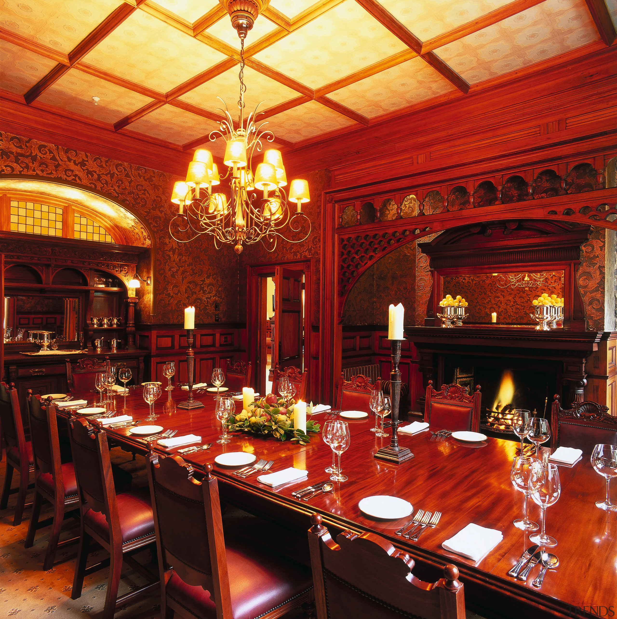 The view of a dining room - The dining room, function hall, interior design, restaurant, red