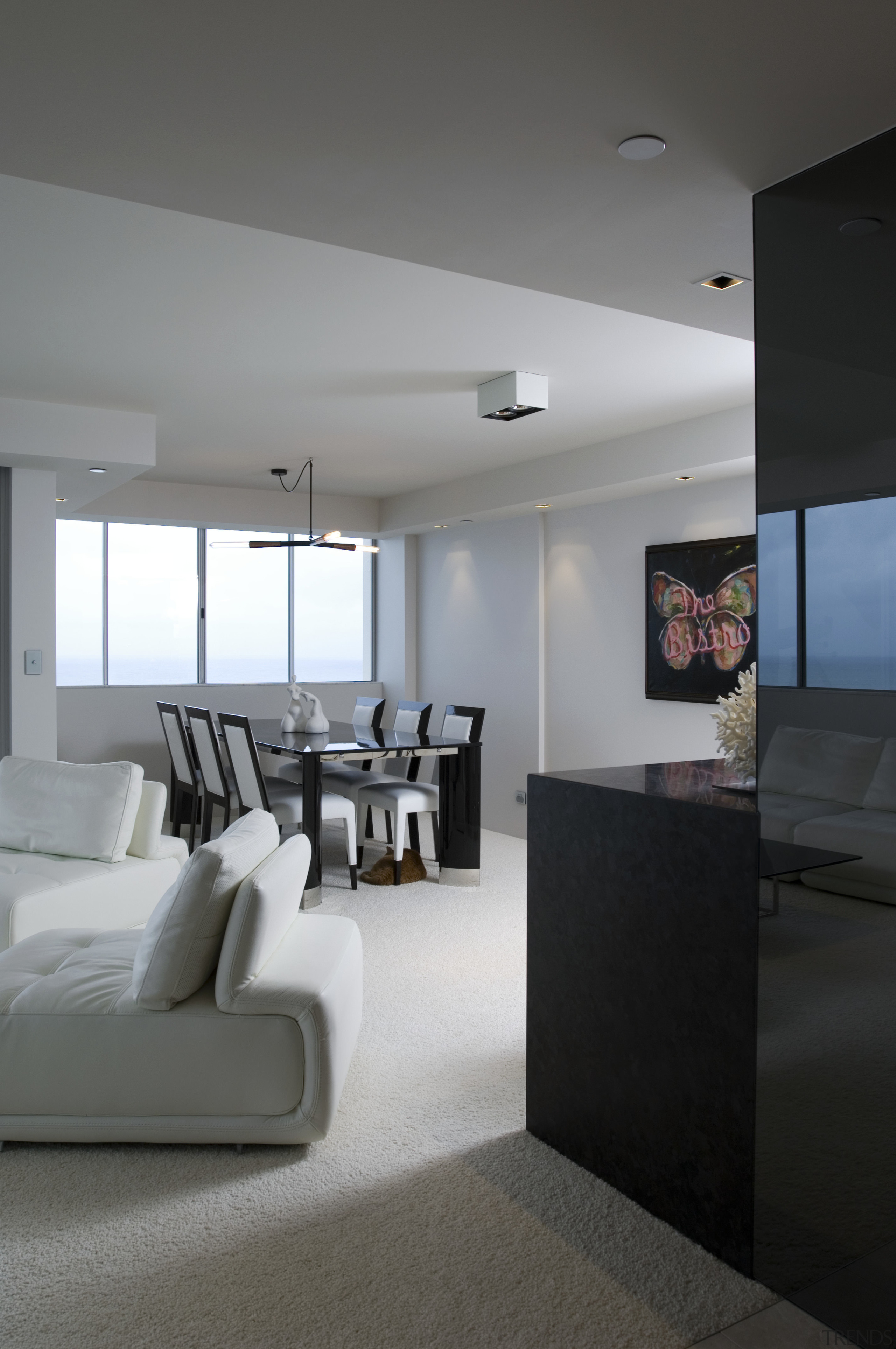 Apartment interior by Ellivo Architects - Apartment interior architecture, ceiling, floor, home, house, interior design, living room, room, gray, black