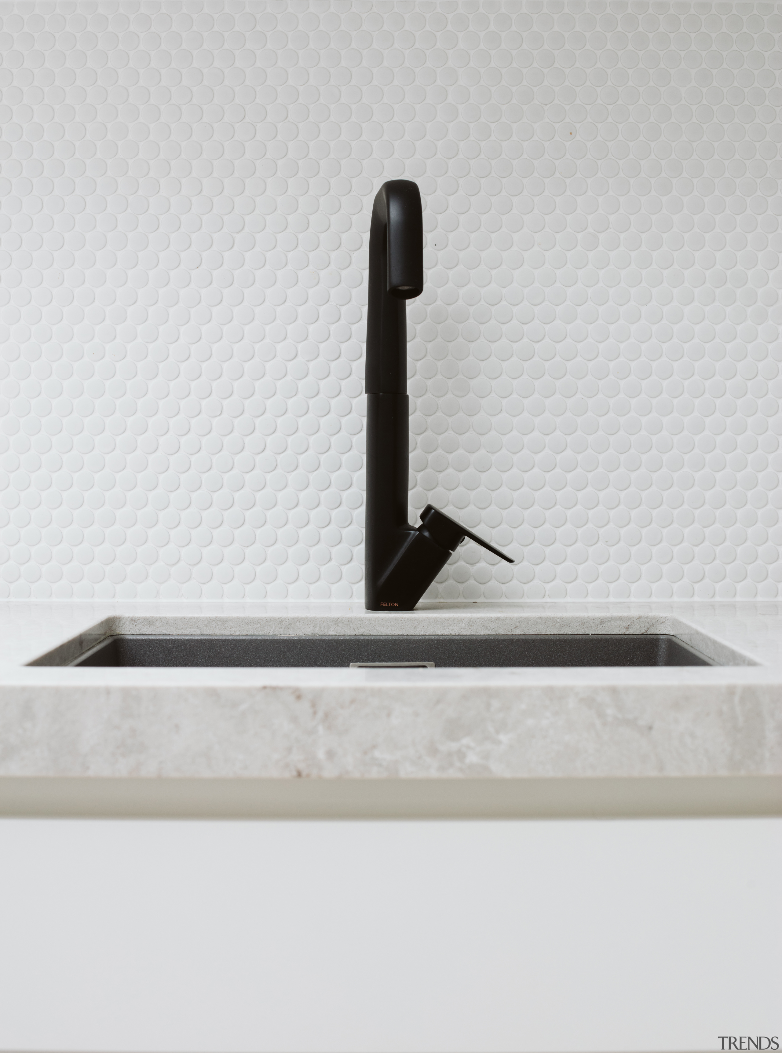 Blanco sink with Felton Axiss faucet. - Sanctuary angle, bathroom sink, plumbing fixture, sink, tap, white, gray