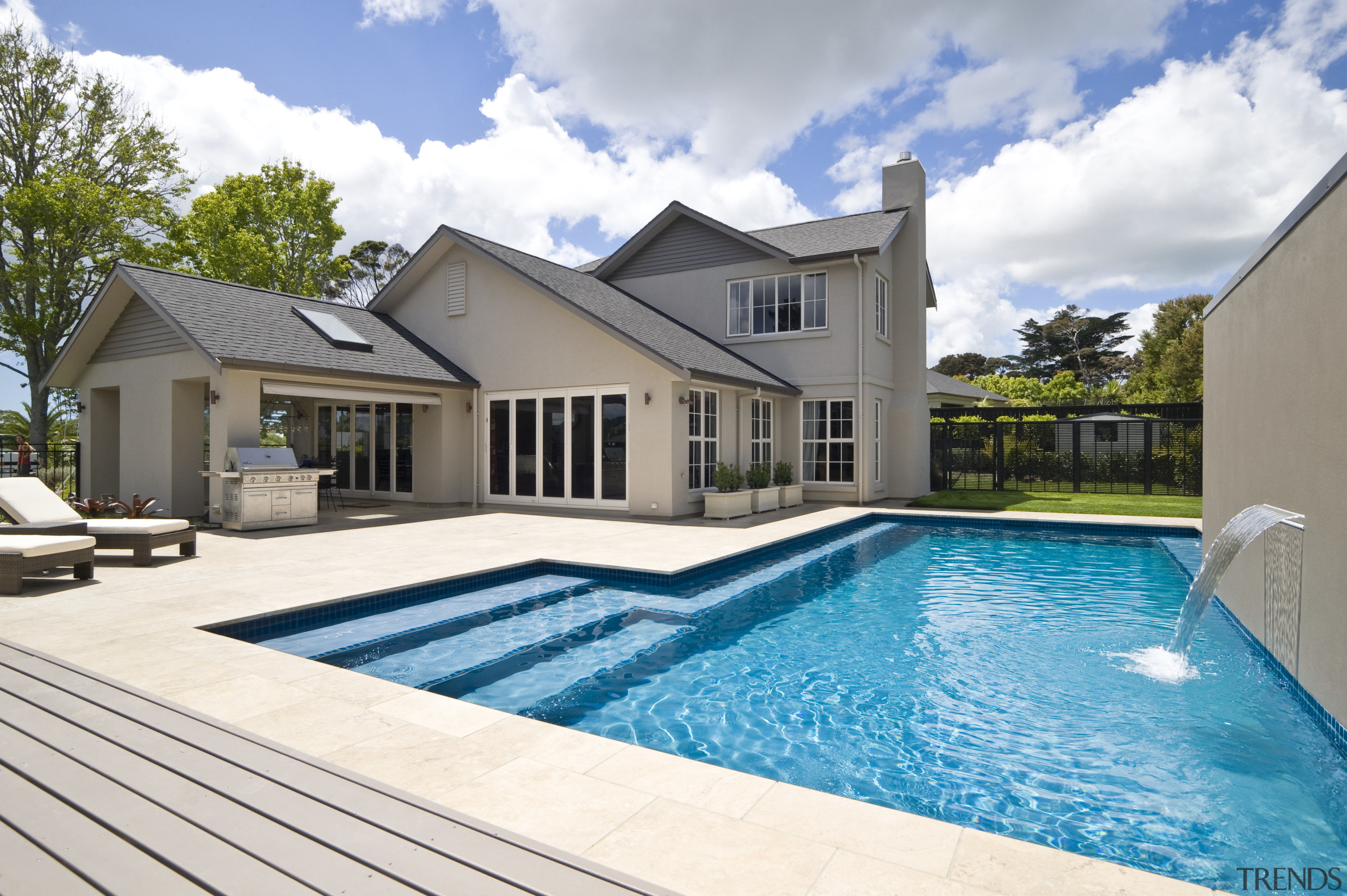 View of a fibreglass pool by Mayfair Pools cottage, estate, home, house, leisure, property, real estate, residential area, swimming pool, villa, white