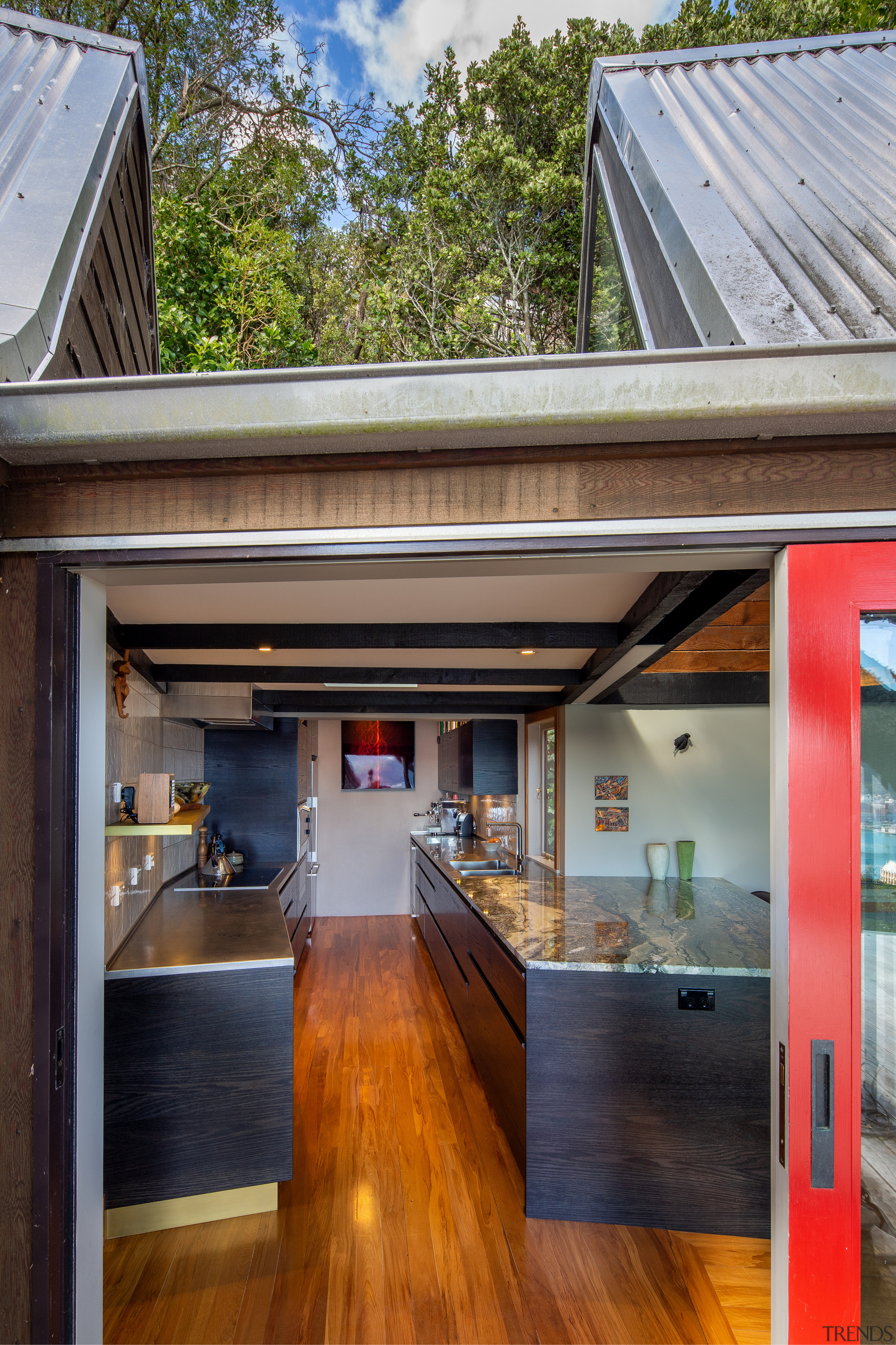 The kitchen space available was long and narrow, 