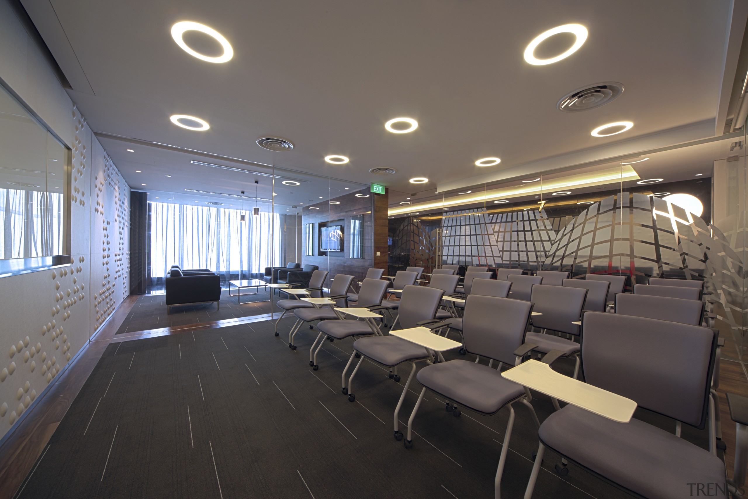 Contemporary offices of  the Real Estate Developer's ceiling, conference hall, interior design, gray, black