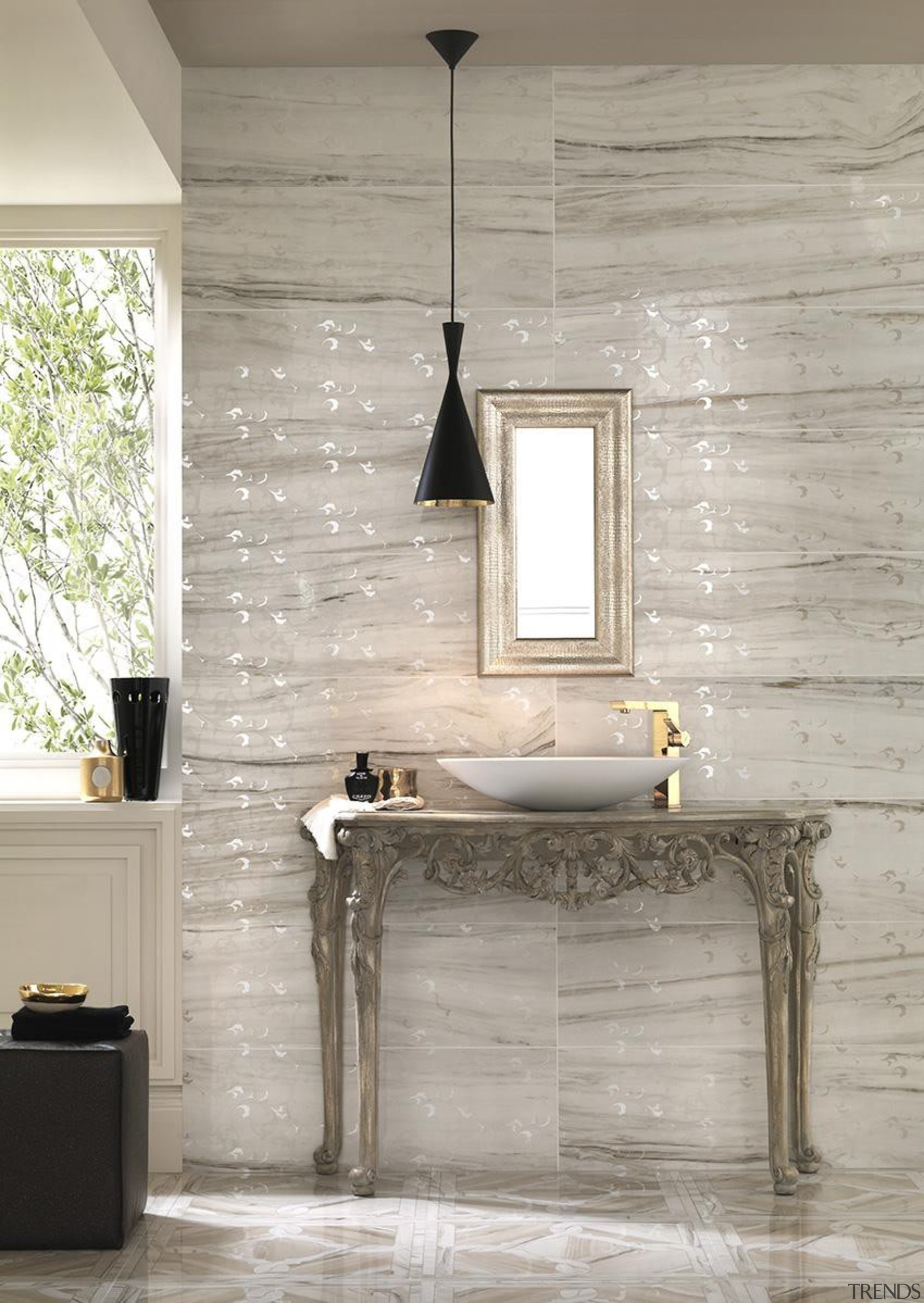 Marmi Imperiali tiles - Marmi Imperiali tiles - bathroom, floor, flooring, furniture, home, interior design, plumbing fixture, room, sink, tap, tile, wall, wood flooring, gray