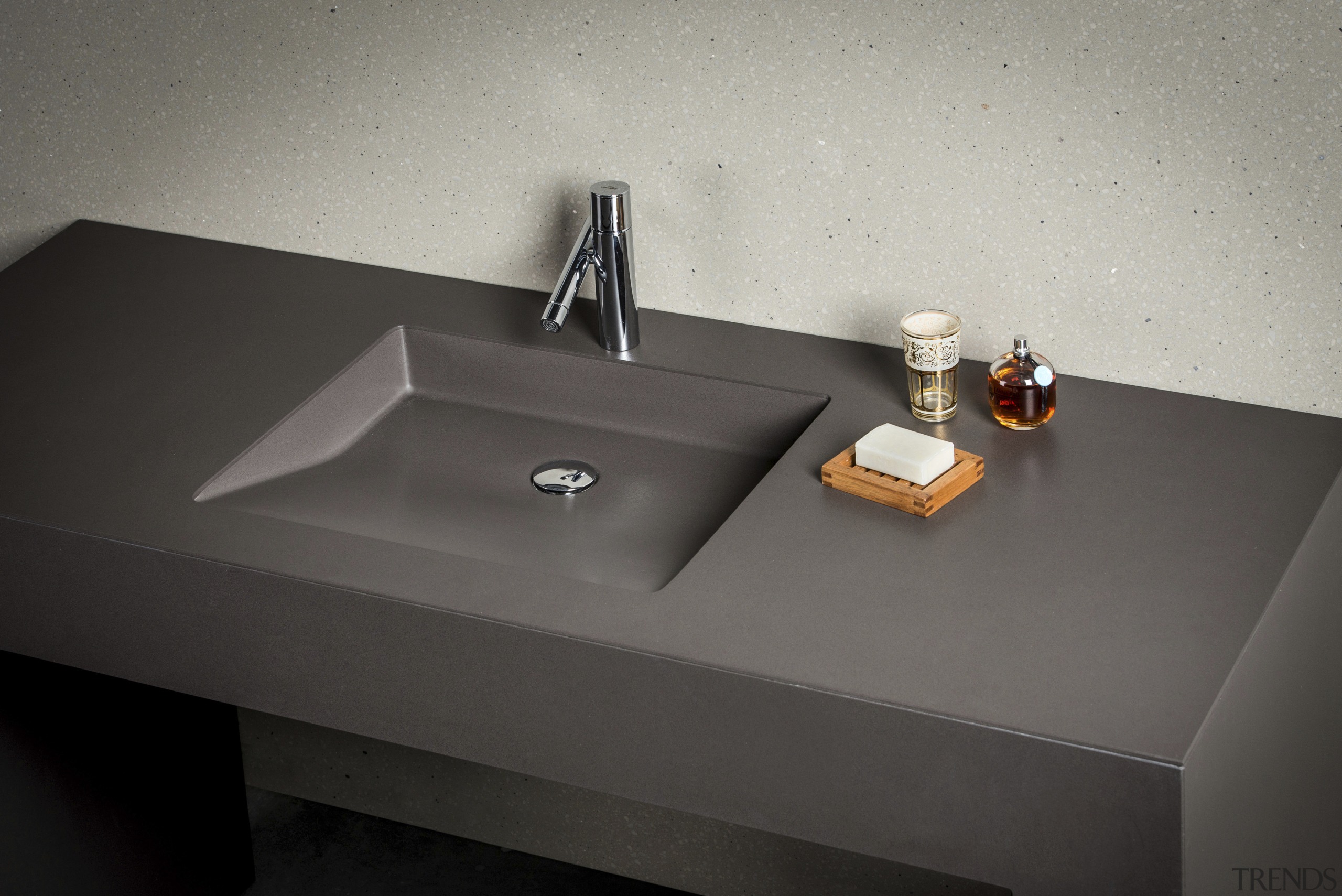 U Design sink units by Stone Italiana provide angle, bathroom sink, plumbing fixture, product design, sink, tap, gray, black