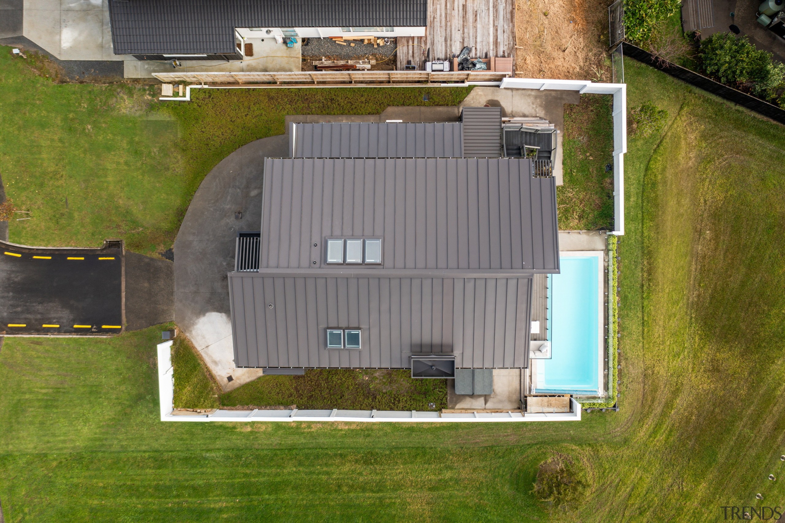 A drone-s eye view of the family home. 