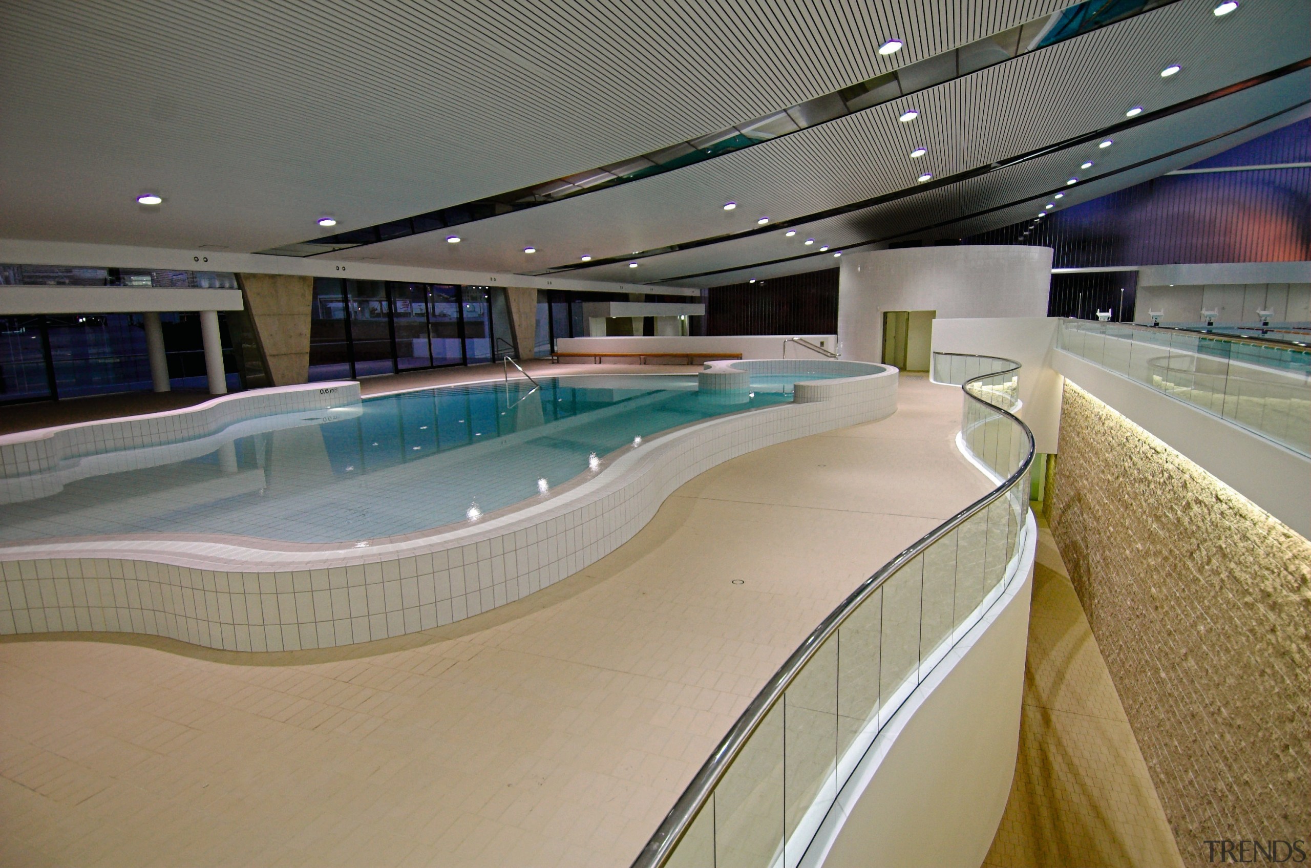 An interior view of the ian thorpe aquatic leisure, leisure centre, sport venue, swimming pool, gray