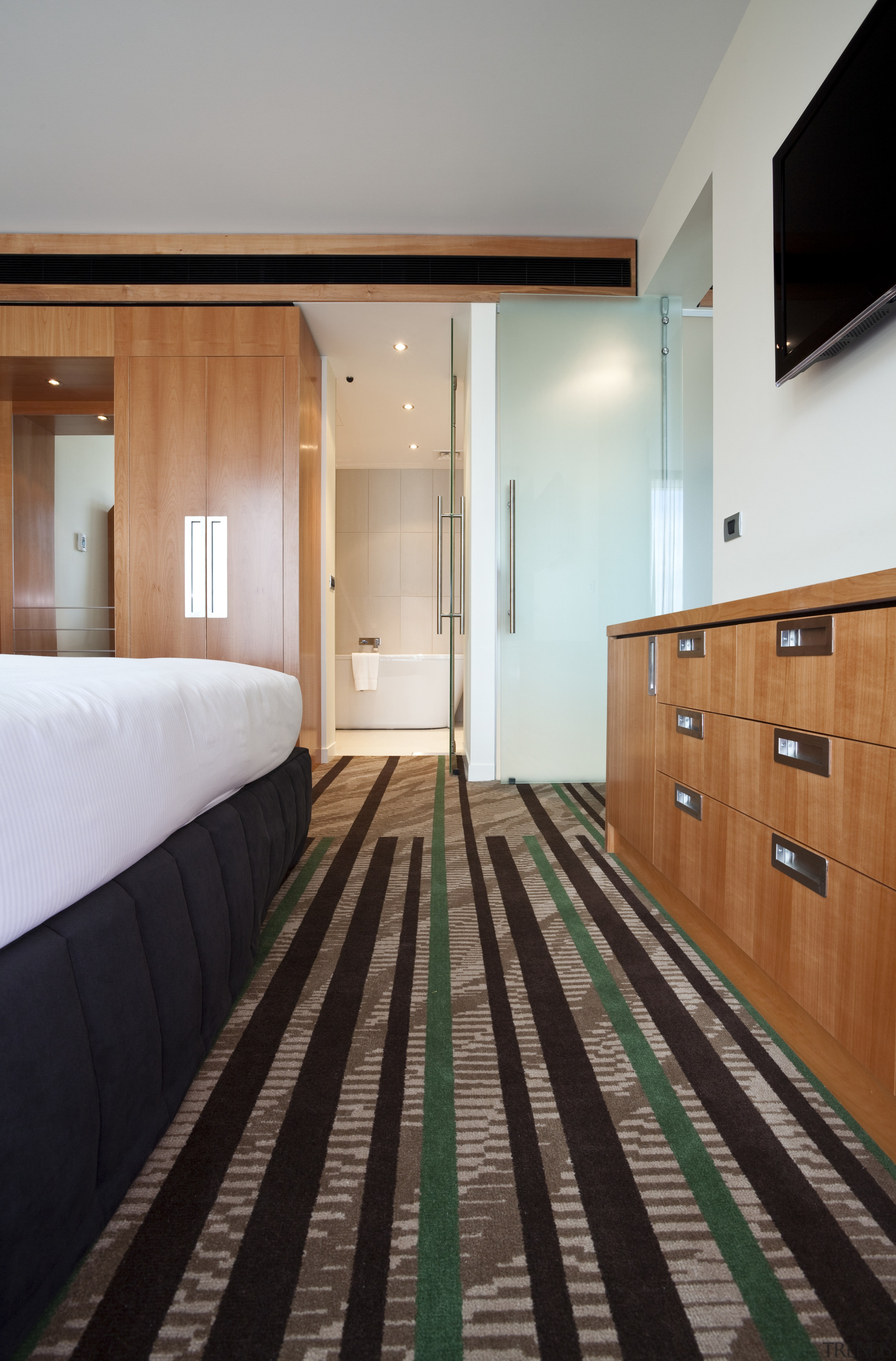 Interior of the Novotel Auckland Airport. Carpets supplied architecture, ceiling, floor, flooring, interior design, room, wood, wood flooring, gray, black