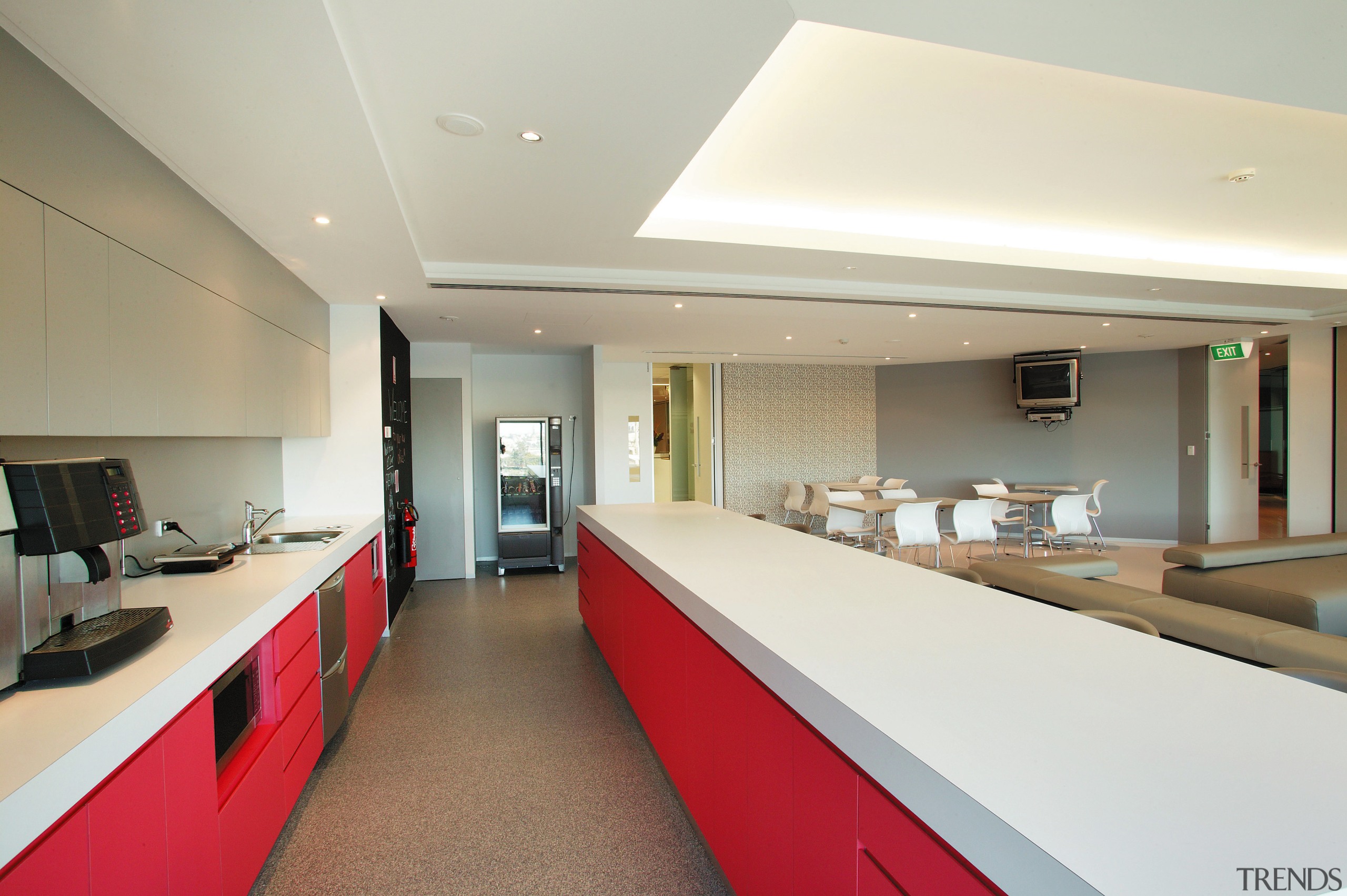 view of the colourful kitchen within the breeakout ceiling, countertop, interior design, kitchen, real estate, white