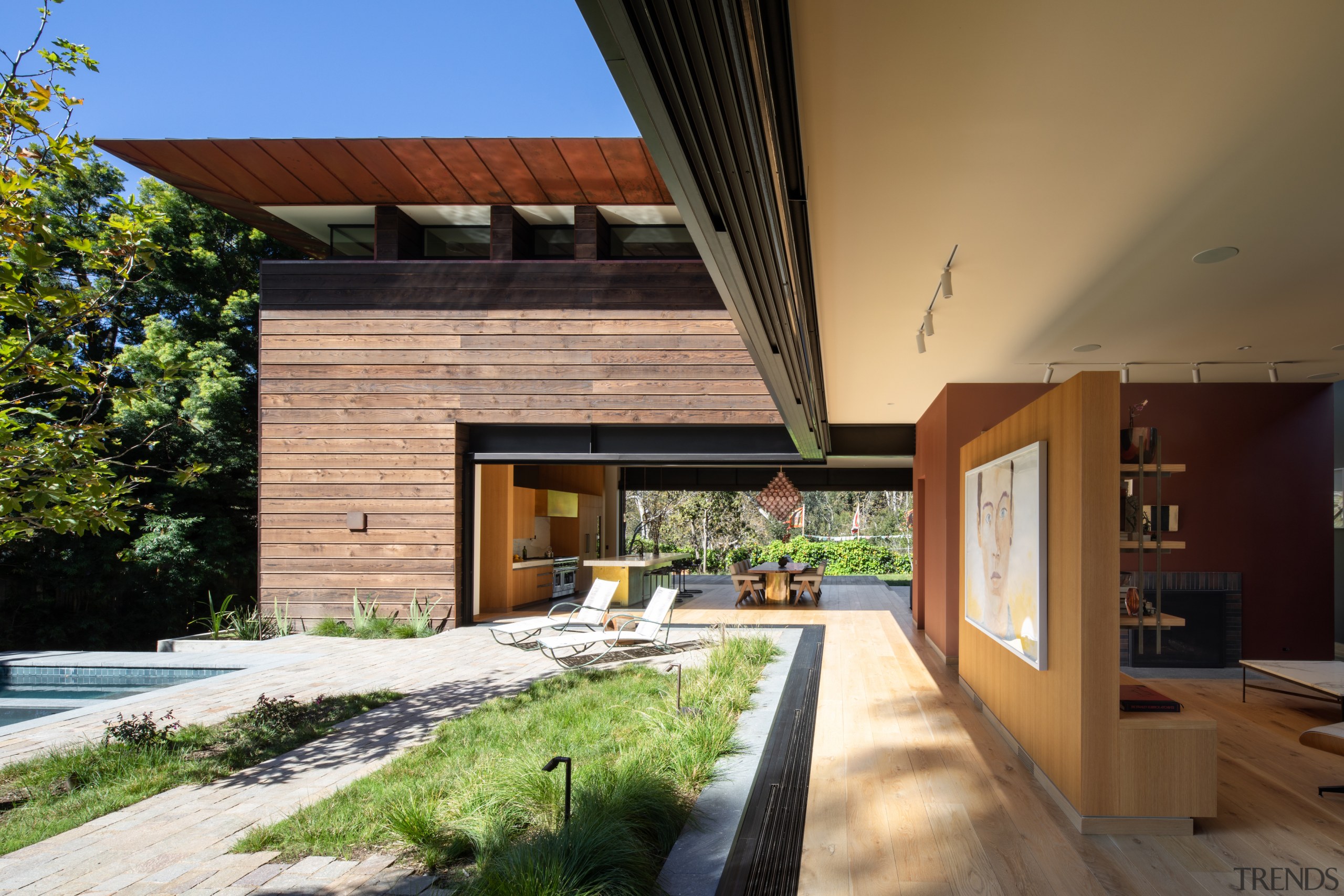 A sunken living room off of the open 