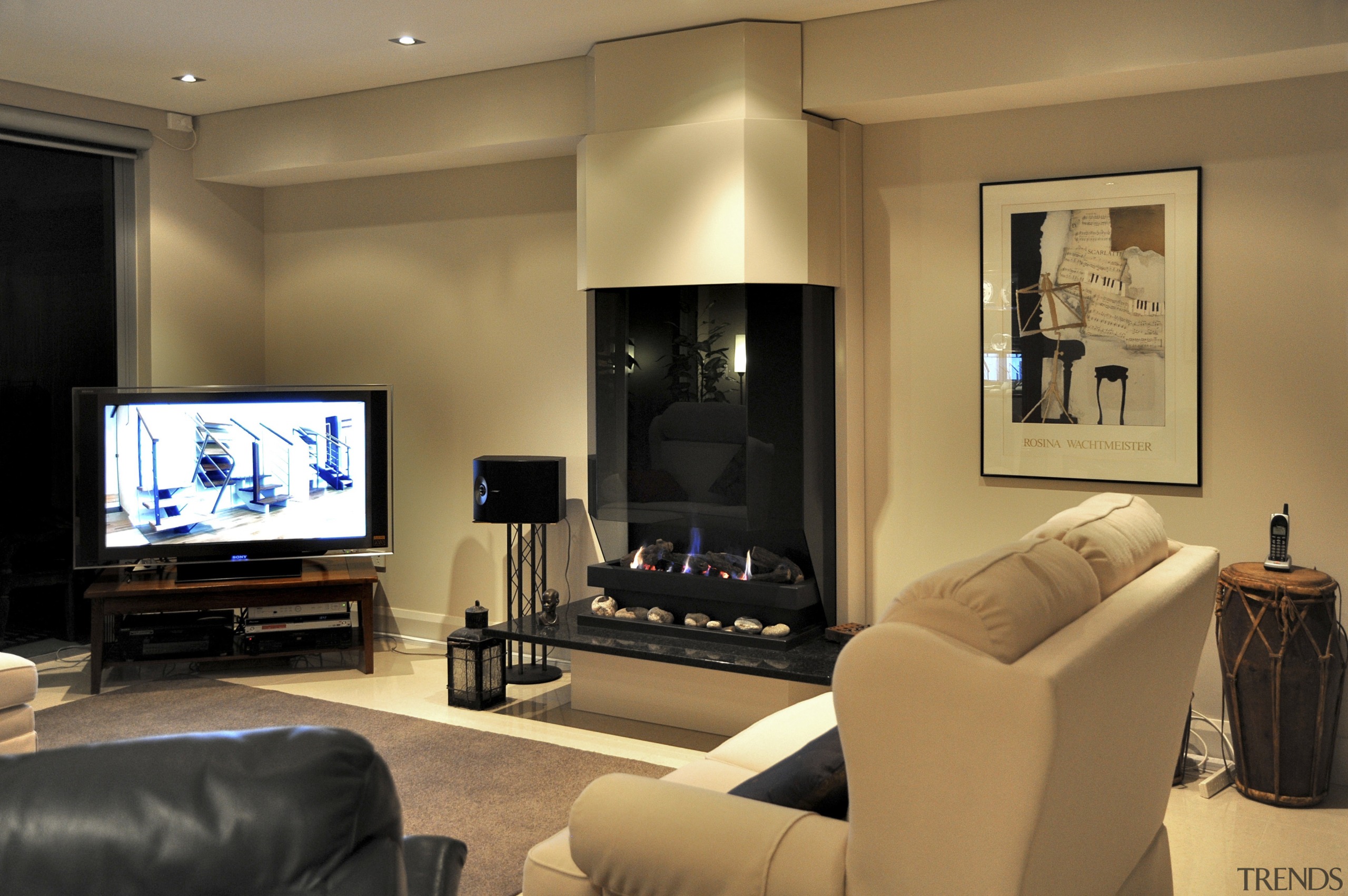 View of apartment living area at the Lindfield home, interior design, living room, multimedia, room, brown, orange