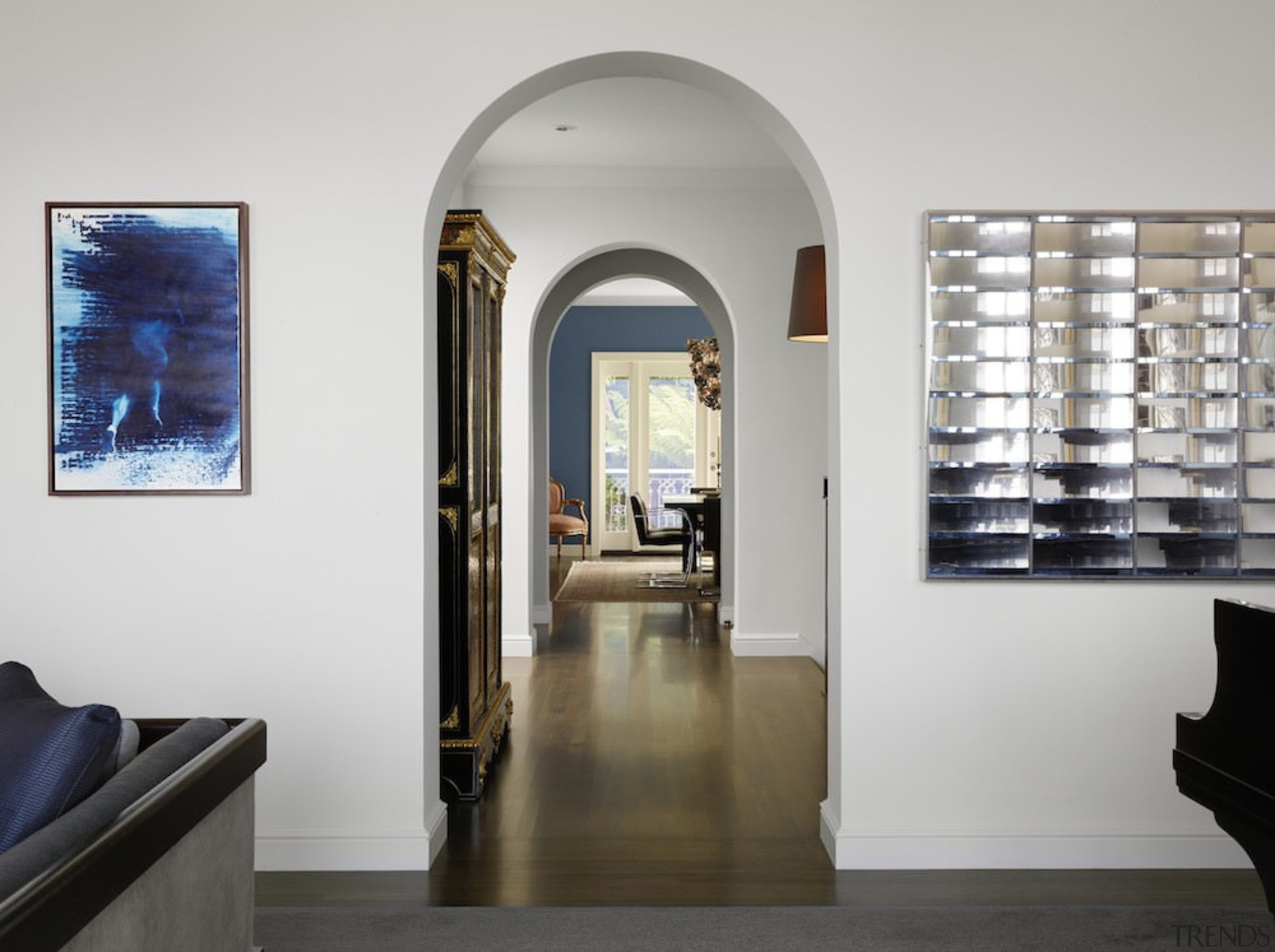 Arched doorways lead you through to the dining architecture, interior design, gray, white