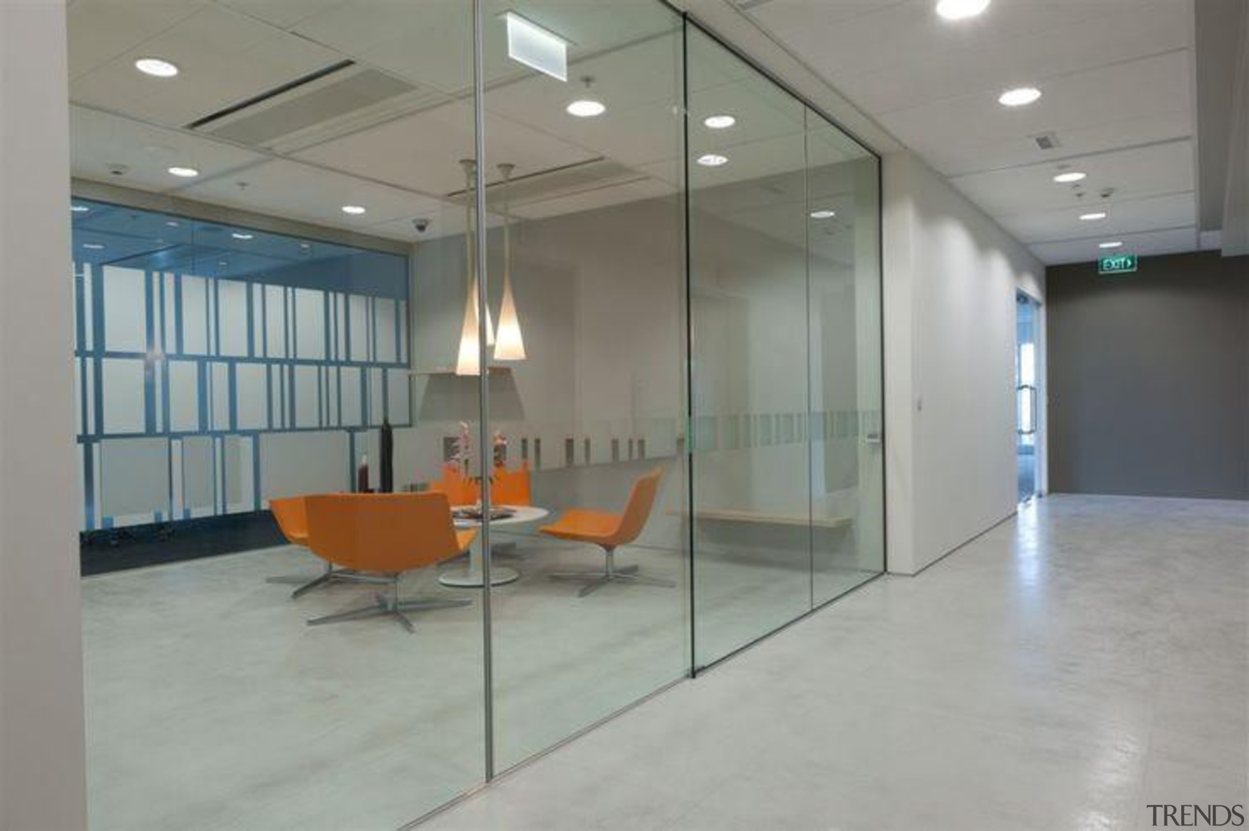 Thin ceramic tiles for floors, walls and exteriors. architecture, ceiling, daylighting, floor, flooring, glass, interior design, lobby, office, real estate, wall, gray