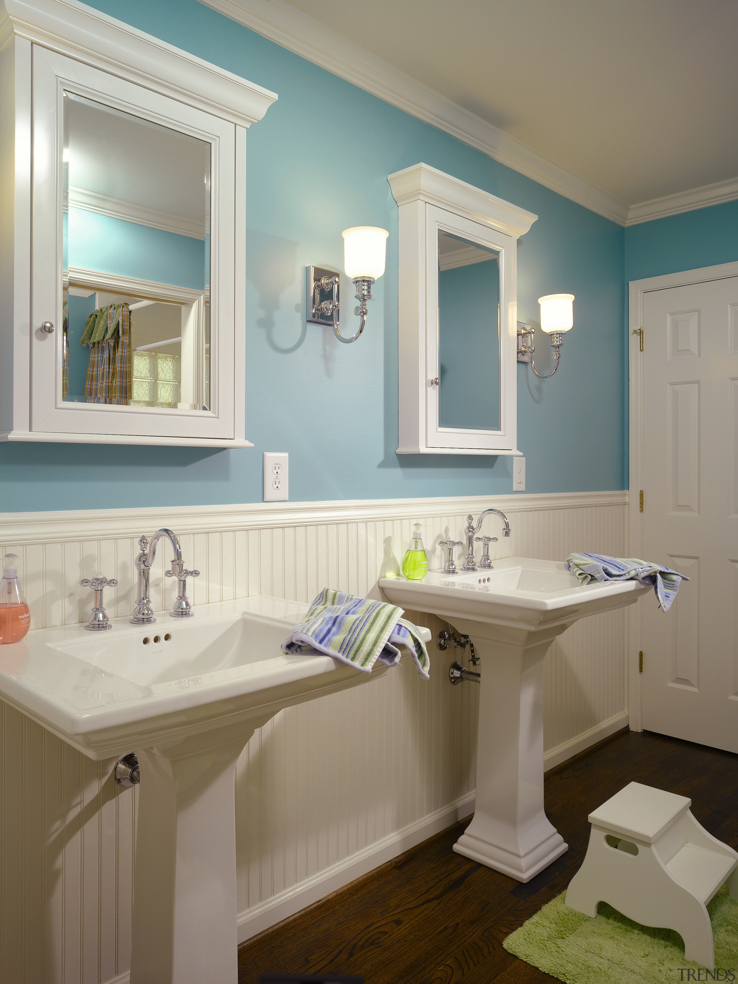A view of this childrens bathrom designed by bathroom, bathroom accessory, floor, home, interior design, plumbing fixture, room, sink, window, gray