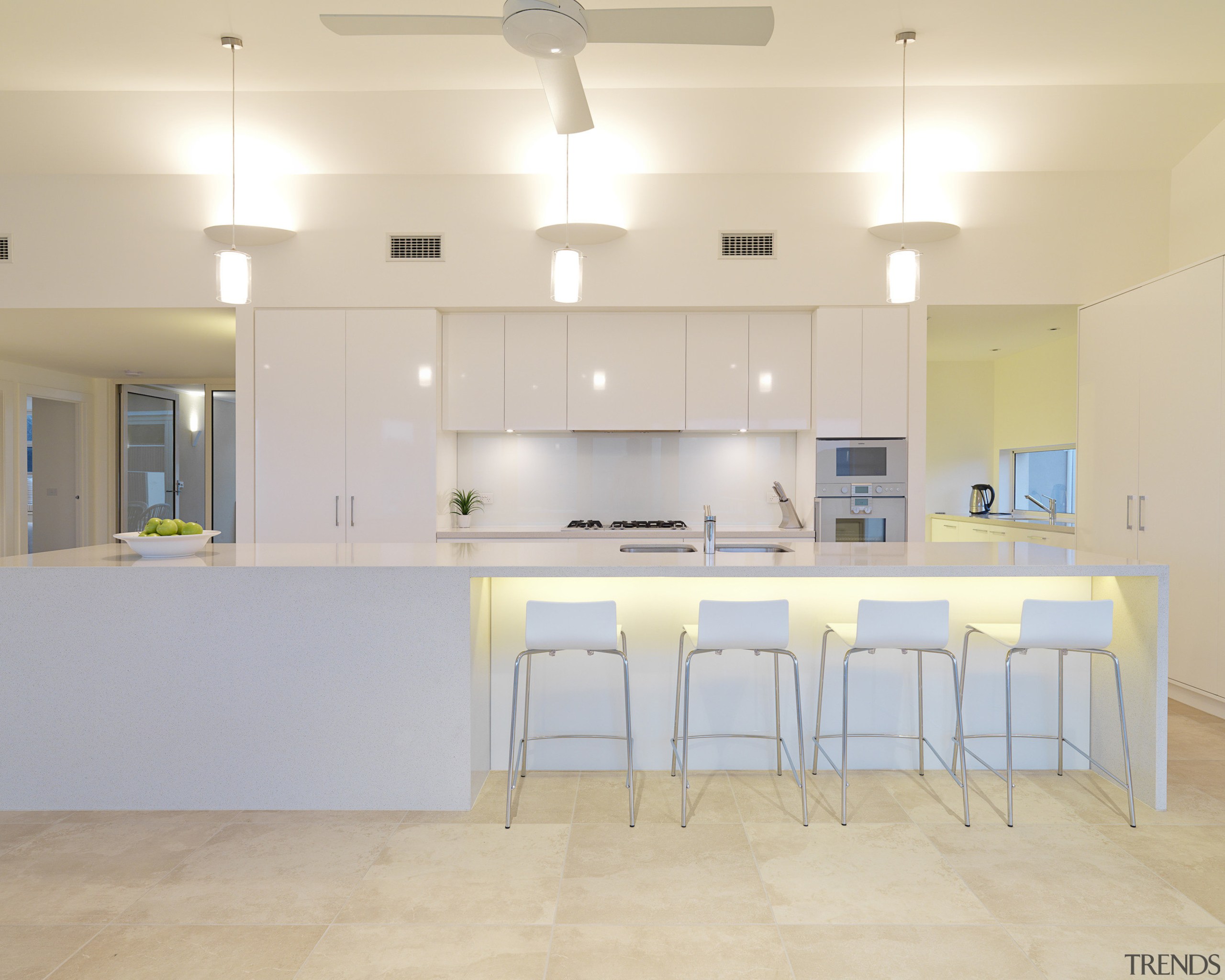 View of kitchen which features which features kitchen ceiling, countertop, daylighting, estate, floor, flooring, home, house, interior design, kitchen, property, real estate, room, gray