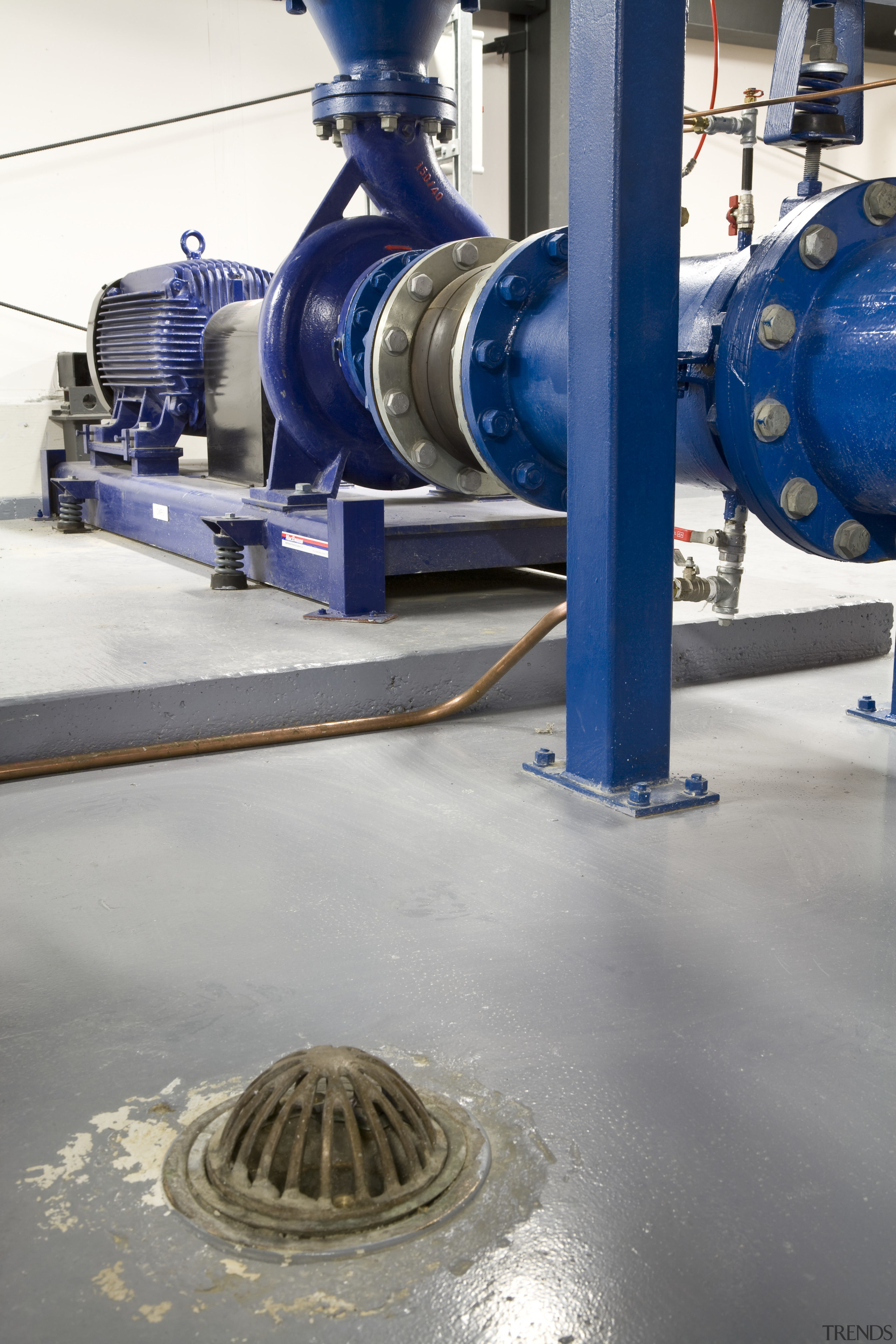 Image of drains supplied by Allproof Industries. Allproof machine, pipe, gray