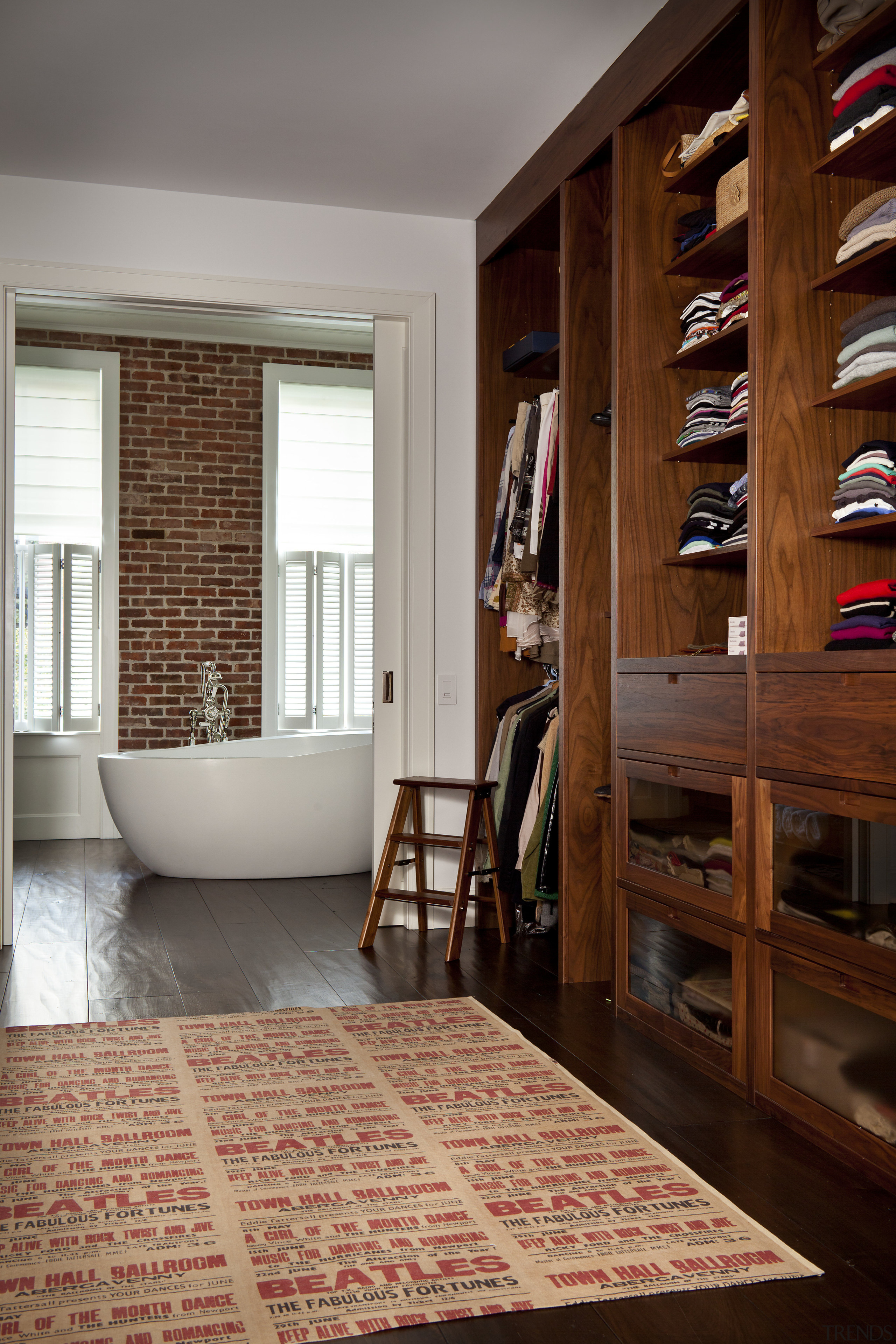 Dressing room in Manhattan townhouse remodel - Dressing cabinetry, door, floor, flooring, furniture, hardwood, home, interior design, living room, room, shelving, window, wood, wood flooring, gray
