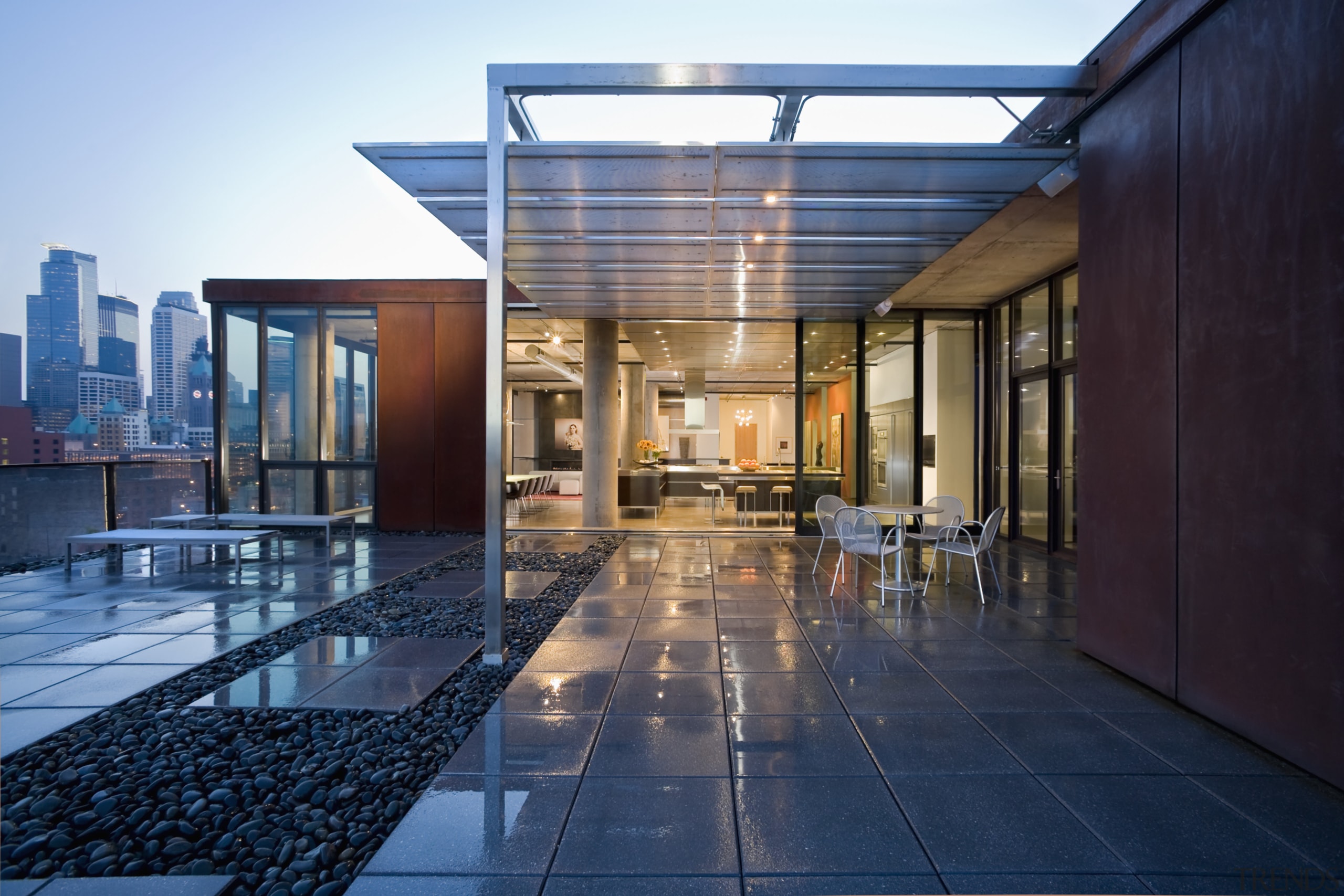 This home was designed by Thomas Meyer of apartment, architecture, condominium, daylighting, estate, leisure centre, lobby, mixed use, real estate, reflection, blue