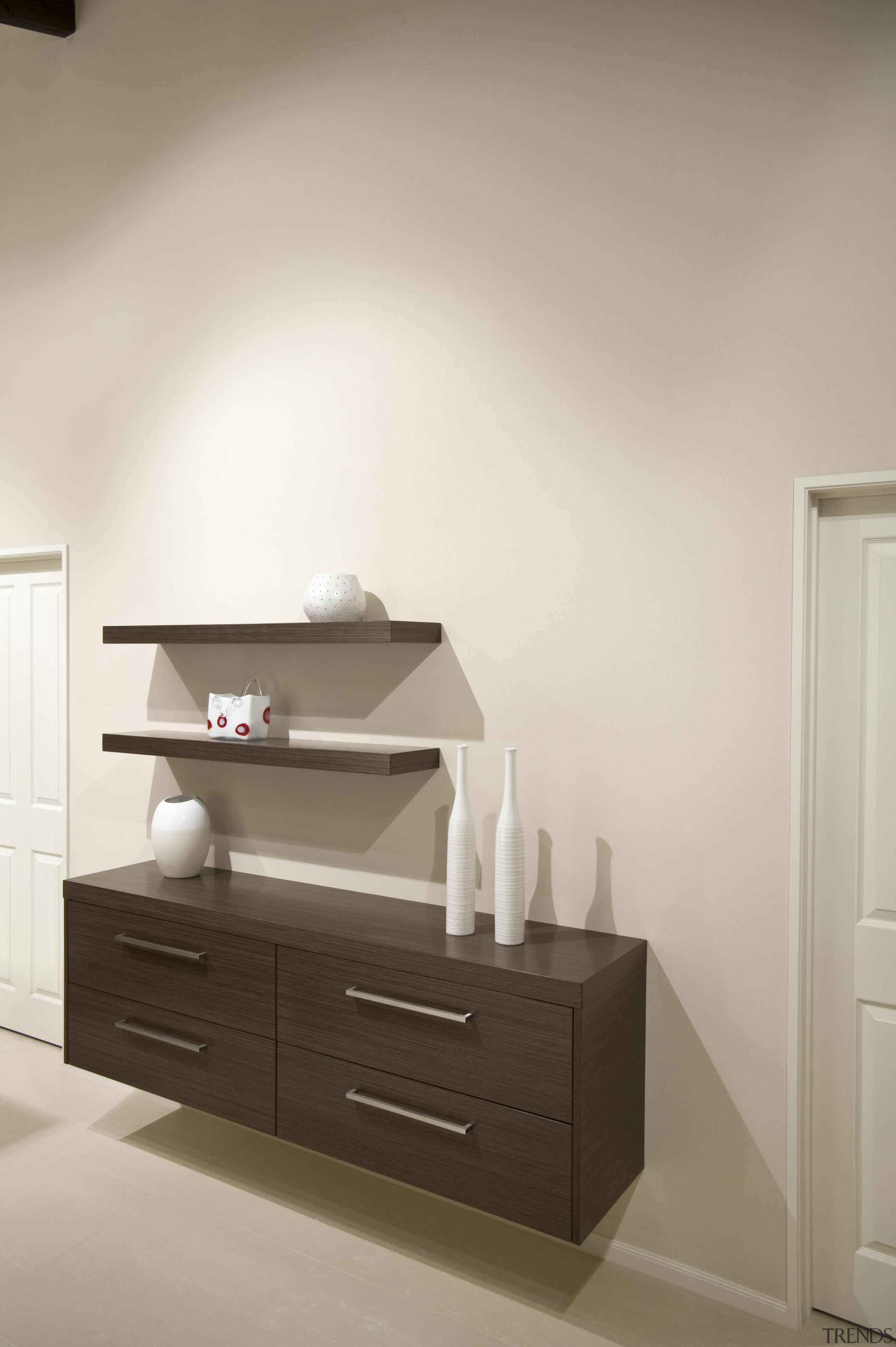view of a kitchen which was designed by bed frame, chest of drawers, drawer, furniture, interior design, product, product design, shelf, shelving, table, wall, gray