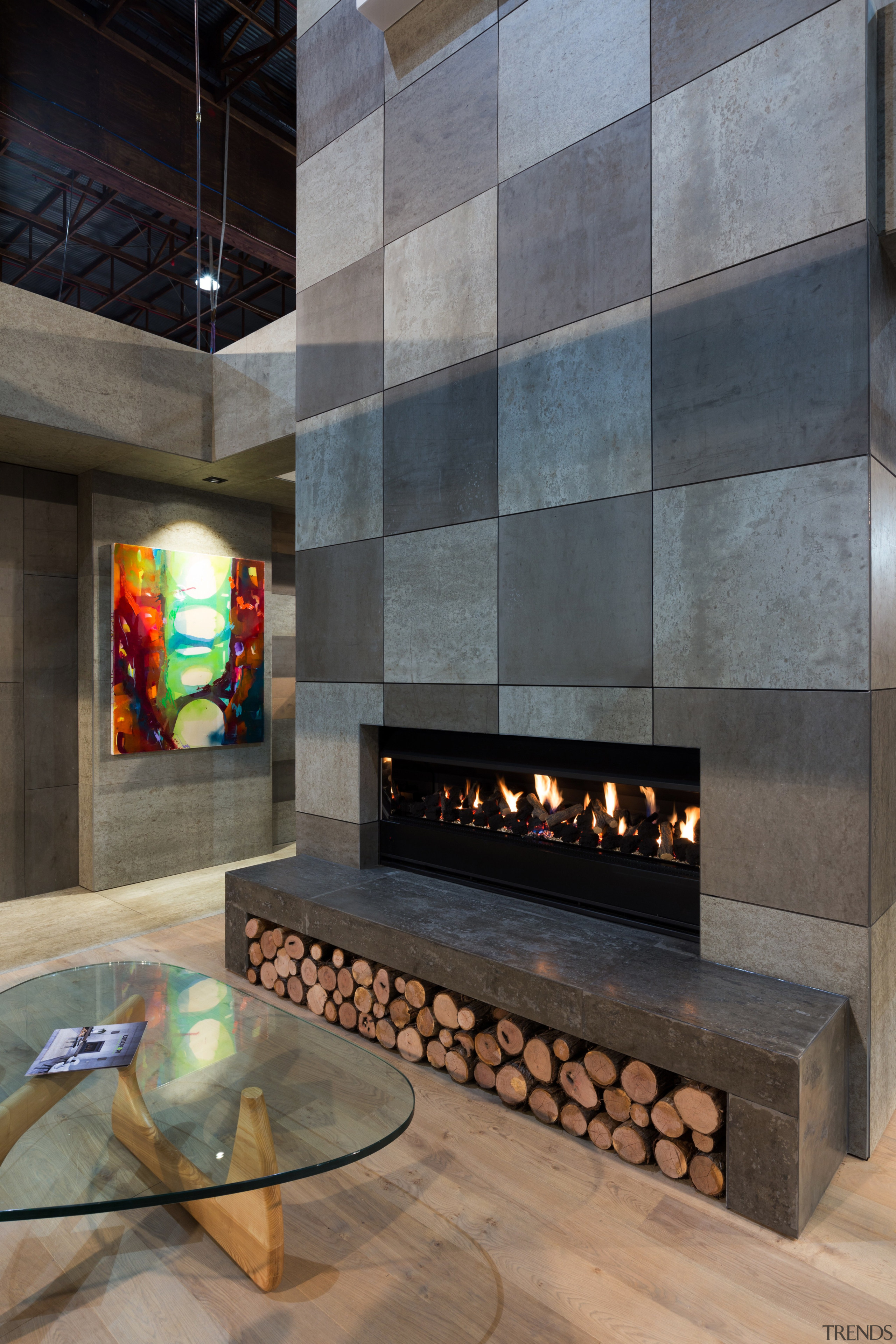 IMG_6176 - fireplace | floor | flooring | fireplace, floor, flooring, hearth, interior design, living room, lobby, wall, gray, black