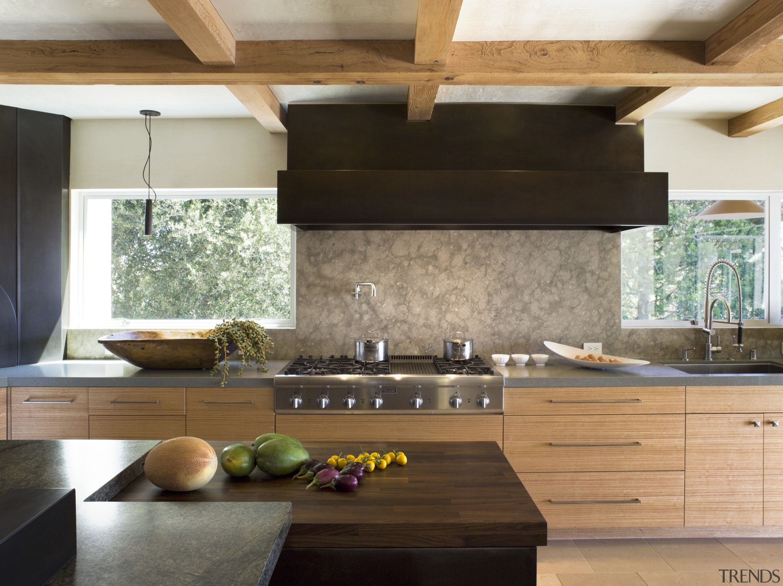 Ranch-style kitchen by Applegate Tran Interiors - Ranch-style cabinetry, countertop, cuisine classique, floor, flooring, hardwood, interior design, kitchen, living room, wood, wood flooring, brown