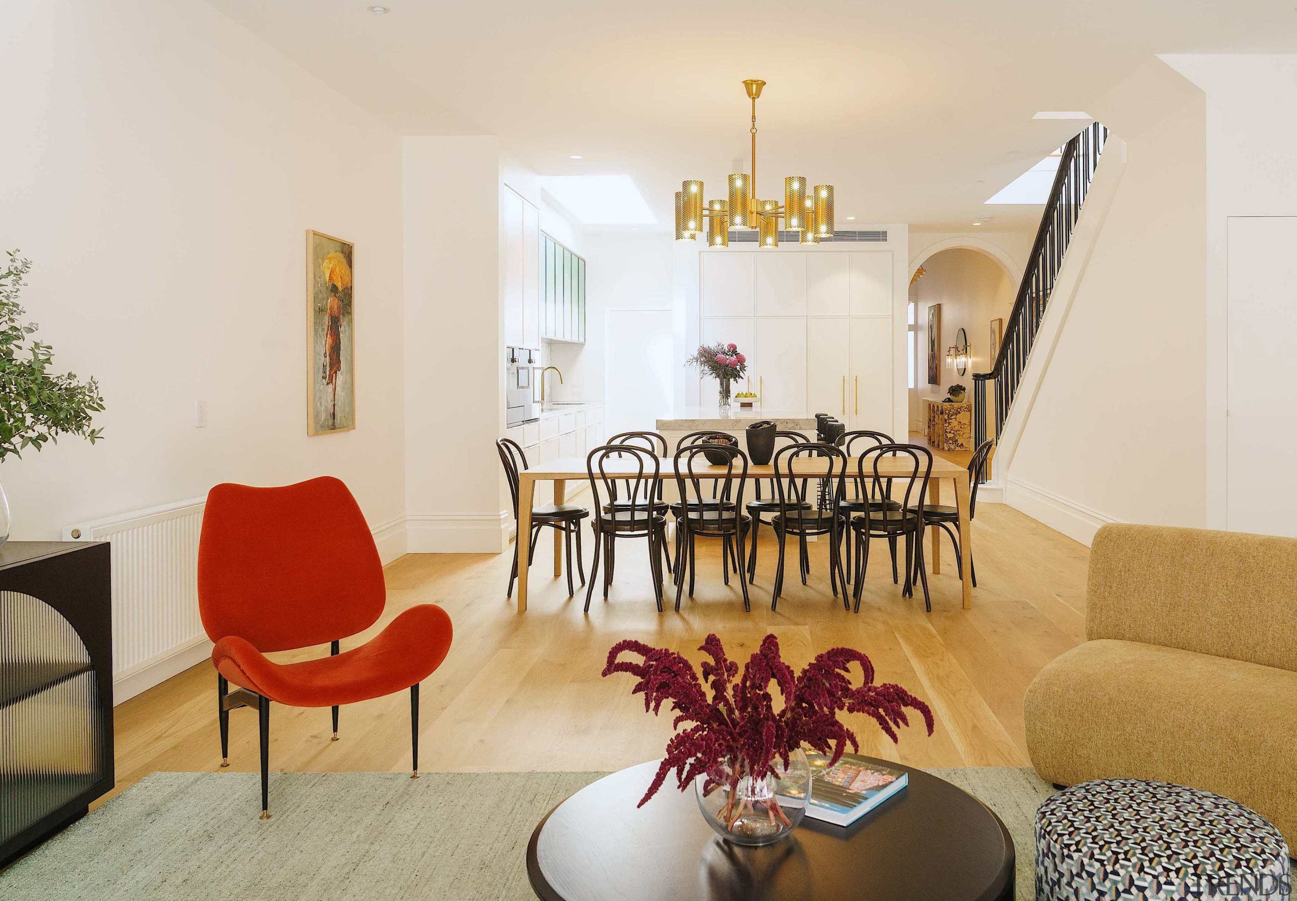 Living and dining with feature pendant over dining 